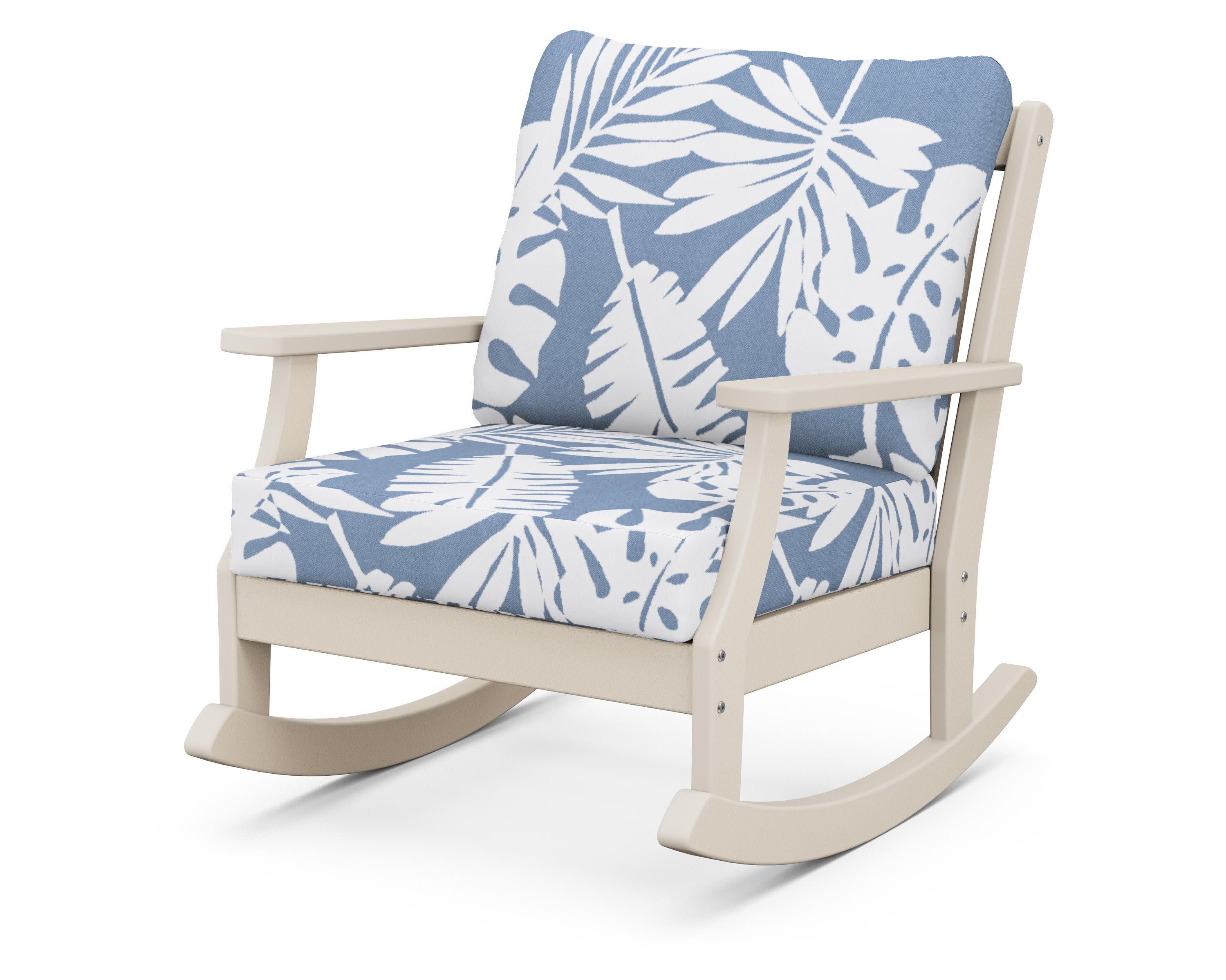 Braxton Deep Seating Rocking Chair in Sand / Leaf Sky Blue