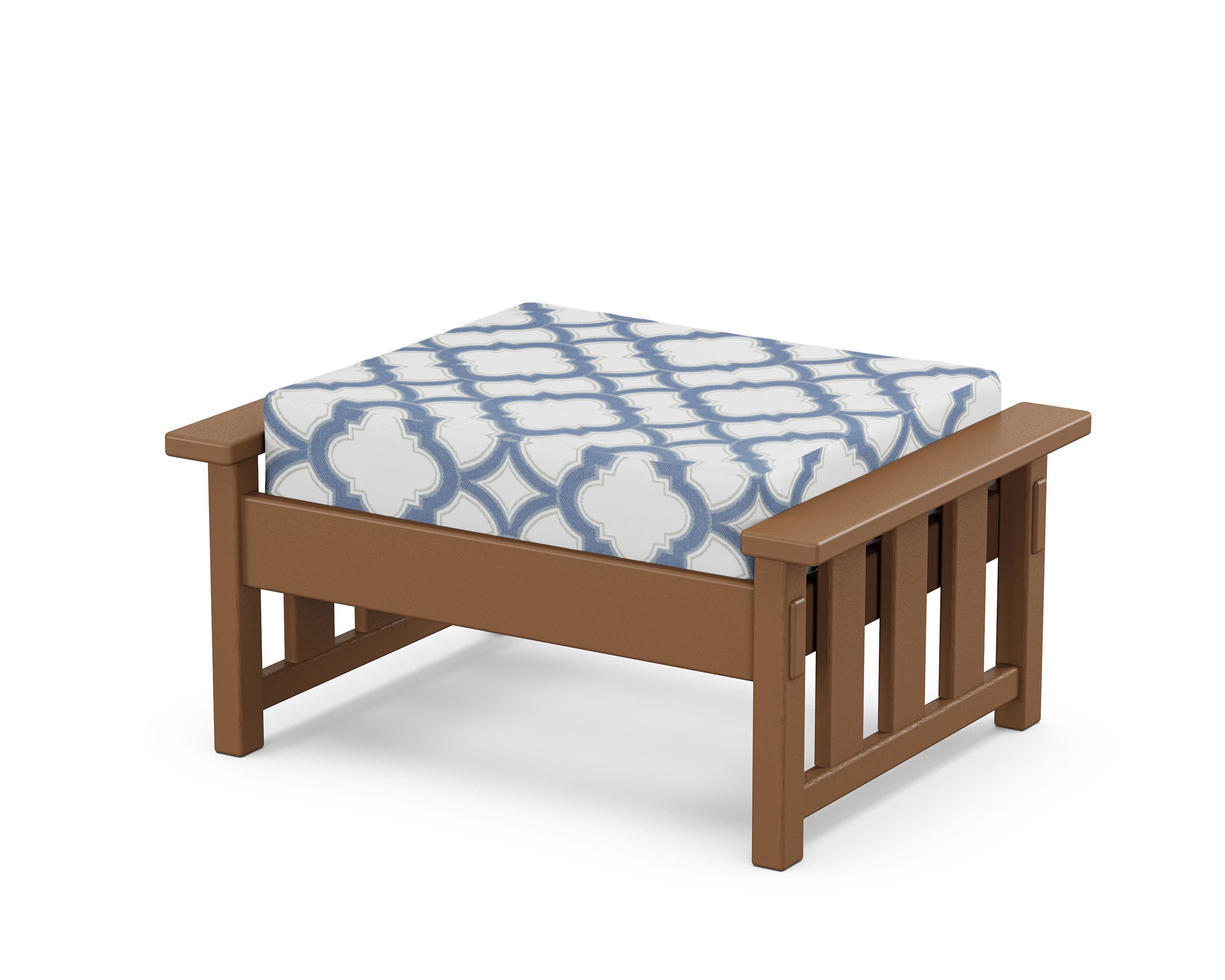 Acadia Deep Seating Ottoman in Teak / Trellis Sky Blue