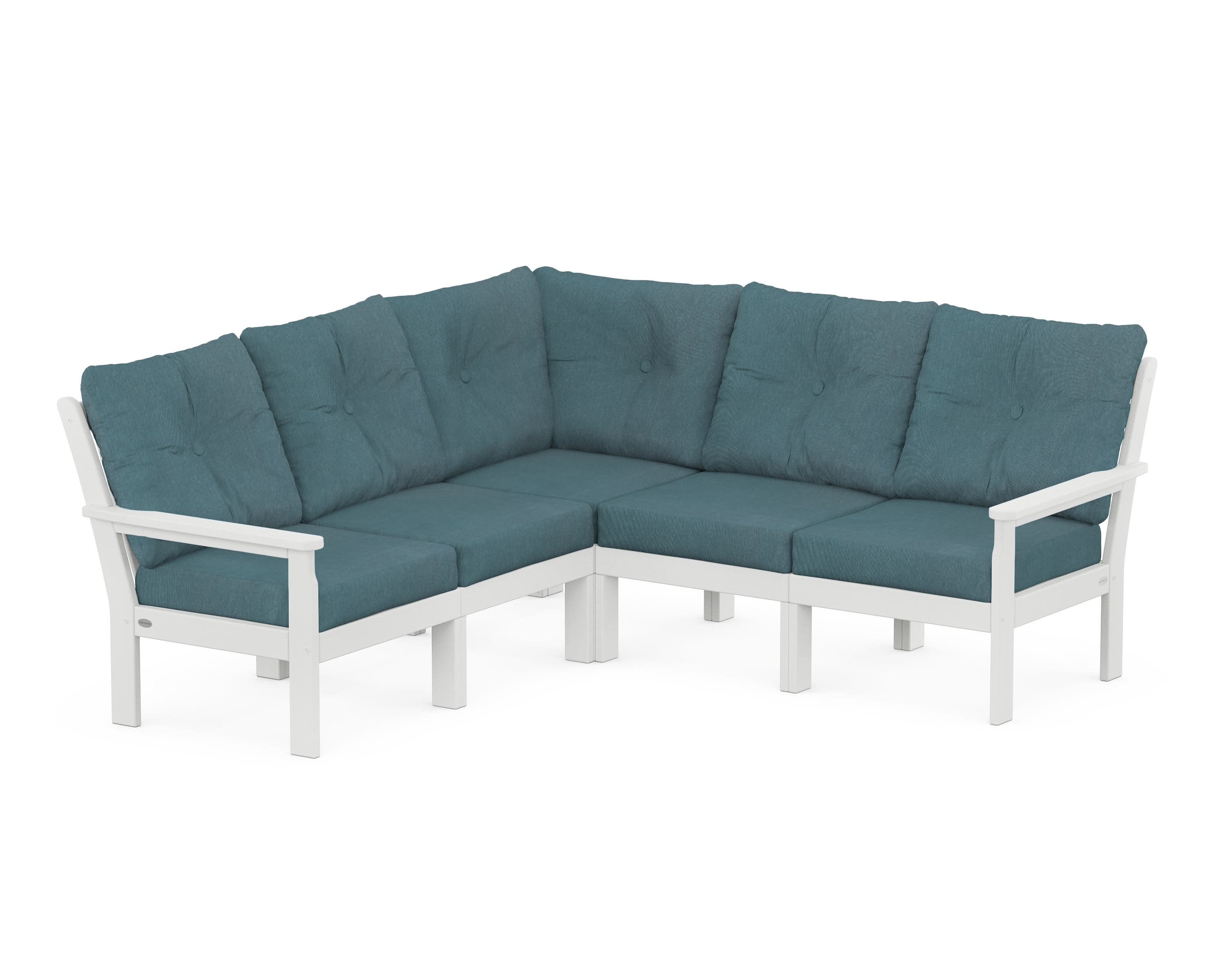 Vineyard 5-Piece Sectional in White / Ocean Teal