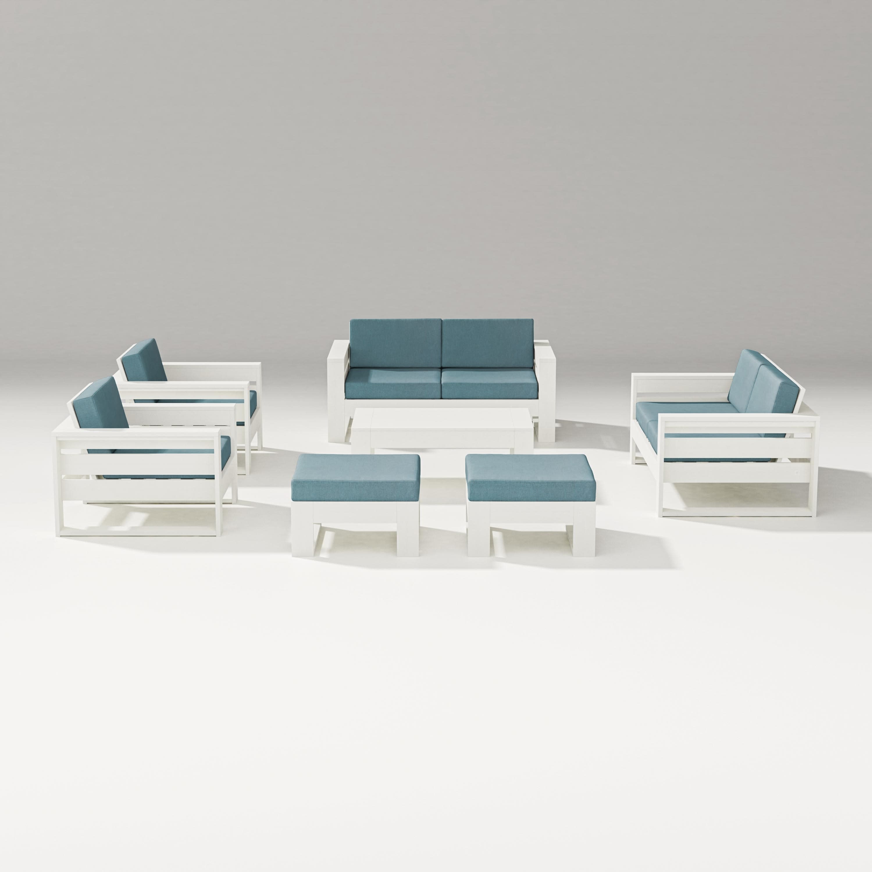 Latitude 7-Piece Lounge Loveseat Set in Vintage White / Ocean Teal