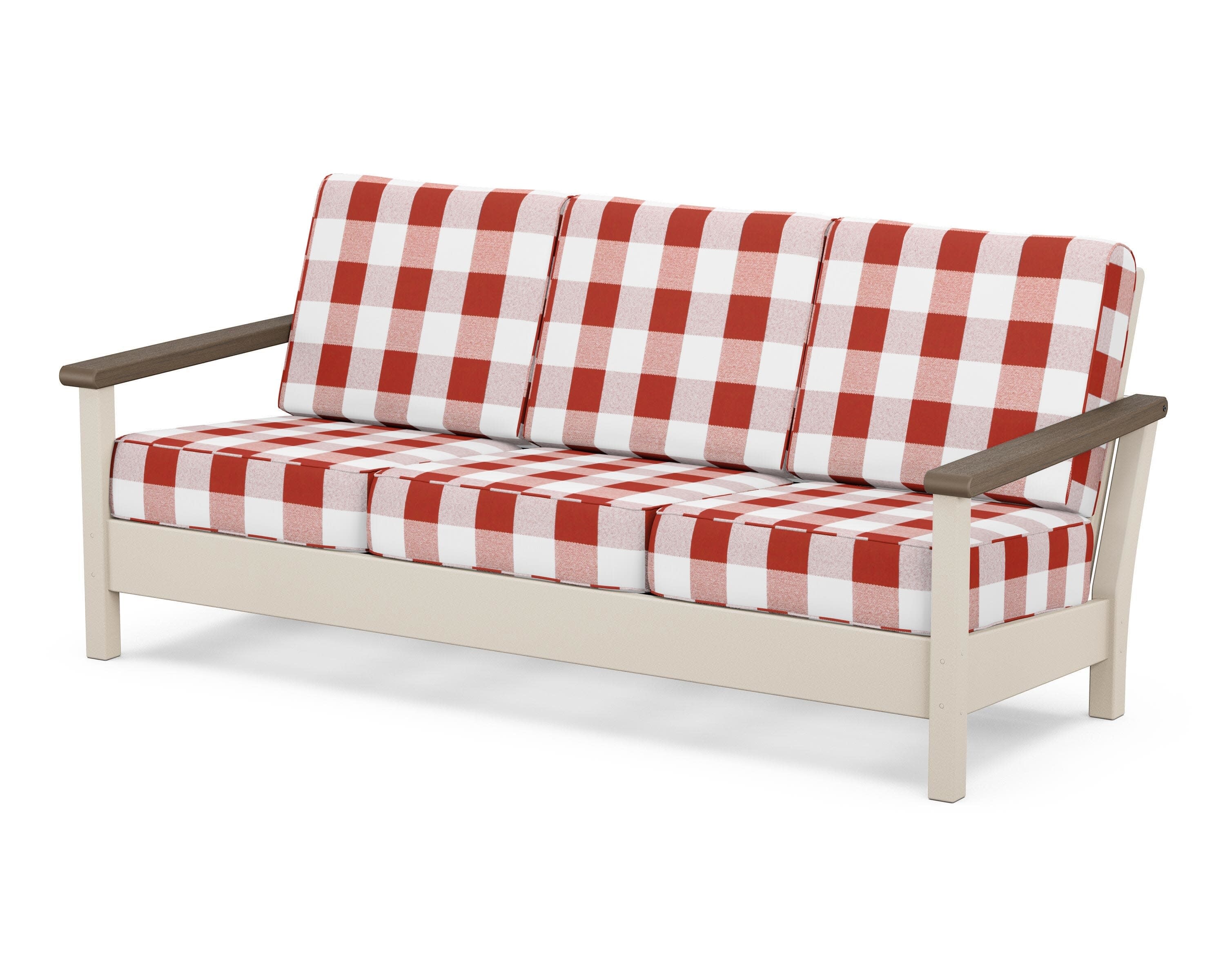 Harbour Deep Seating Sofa in Sand / Kona / Buffalo Plaid Crimson
