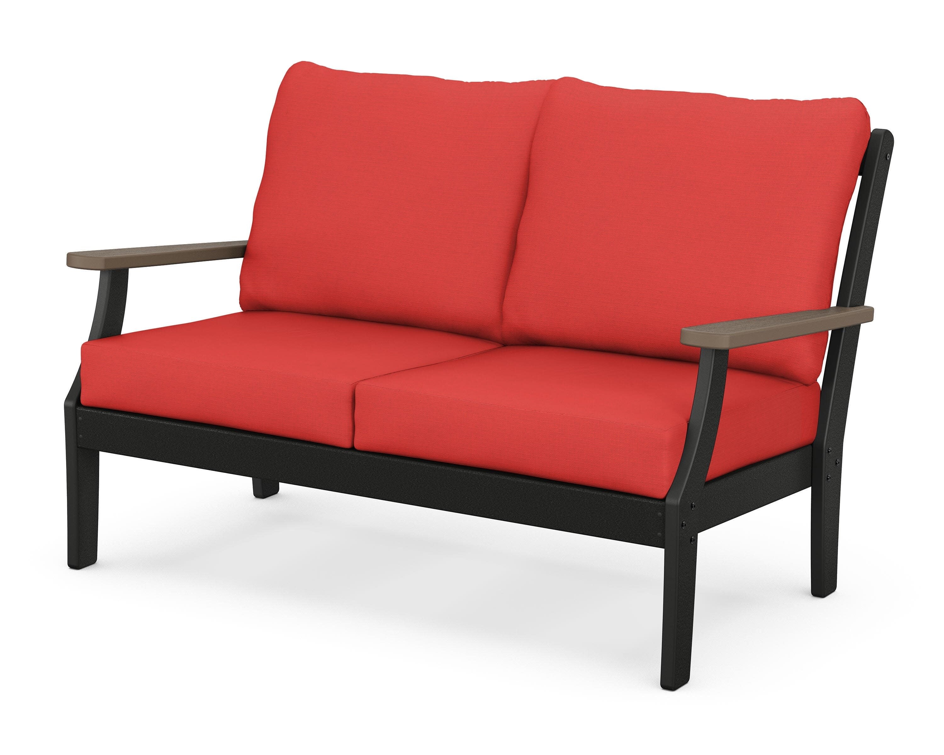 Braxton Deep Seating Loveseat in Black / Kona / Crimson Linen