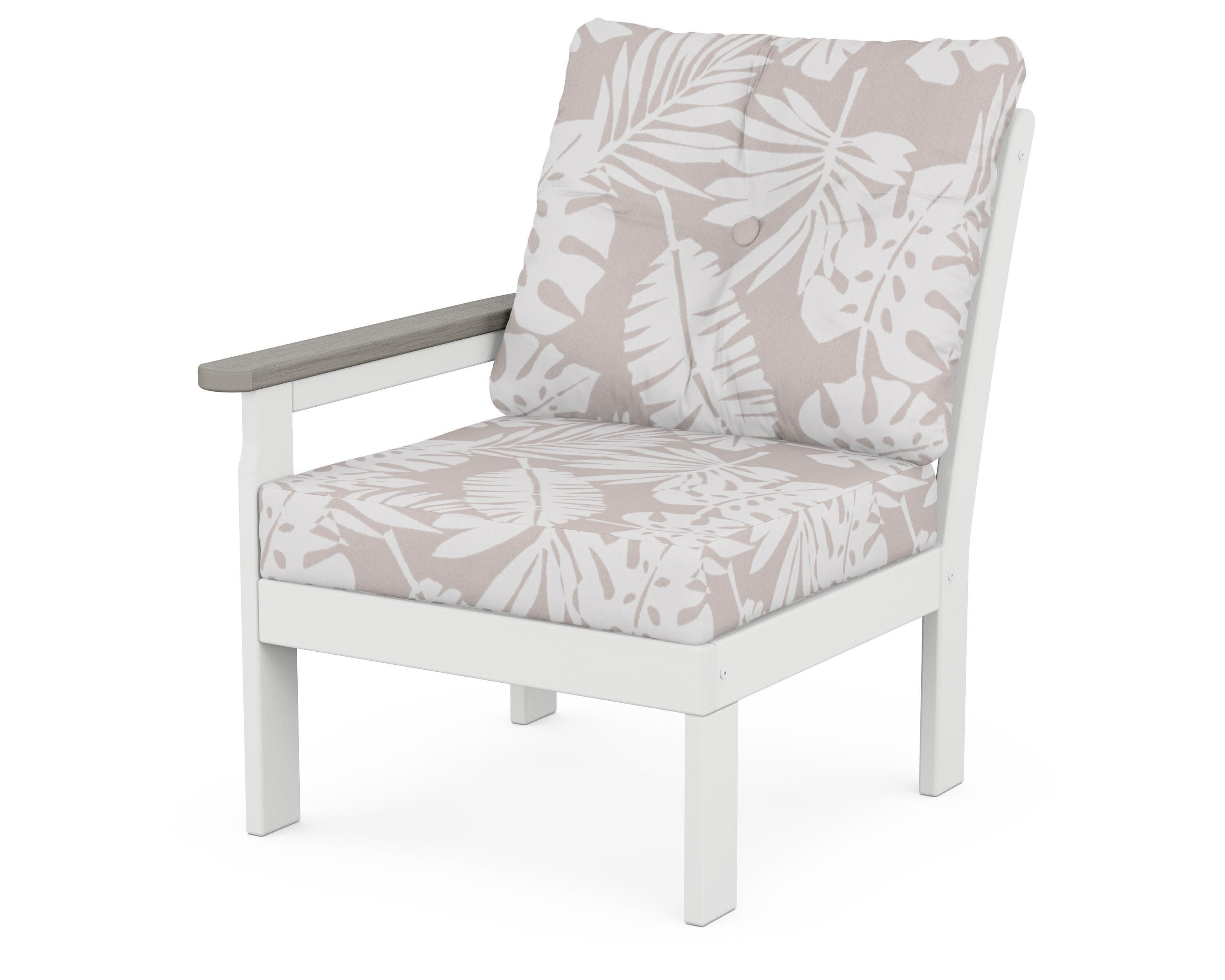 Vineyard Modular Left Arm Chair in White / Driftwood / Leaf Dune Burlap