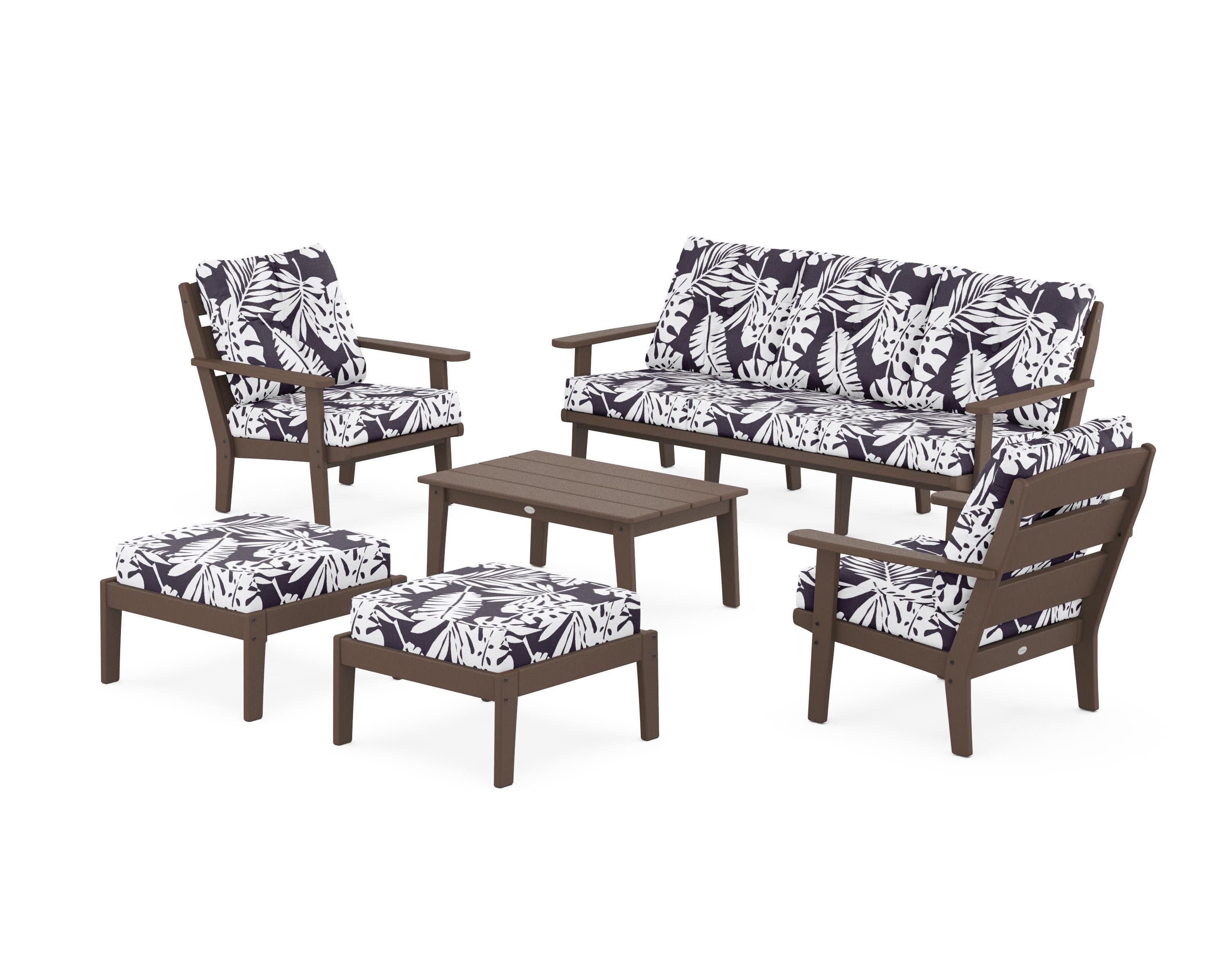 Lakeside 6-Piece Lounge Sofa Set in Mahogany / Leaf Navy