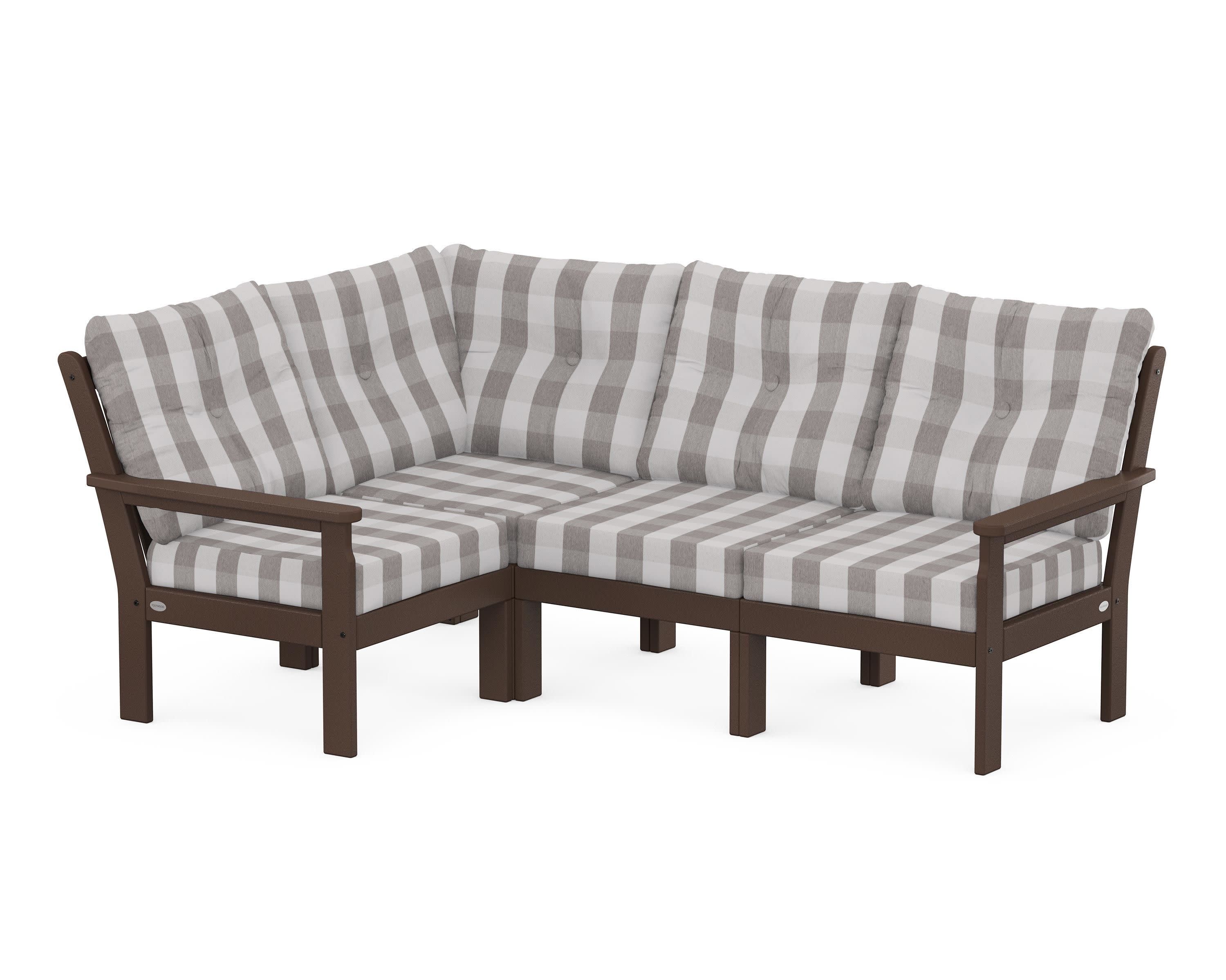 Vineyard 4-Piece Sectional in Mahogany / Buffalo Plaid Grey Mist