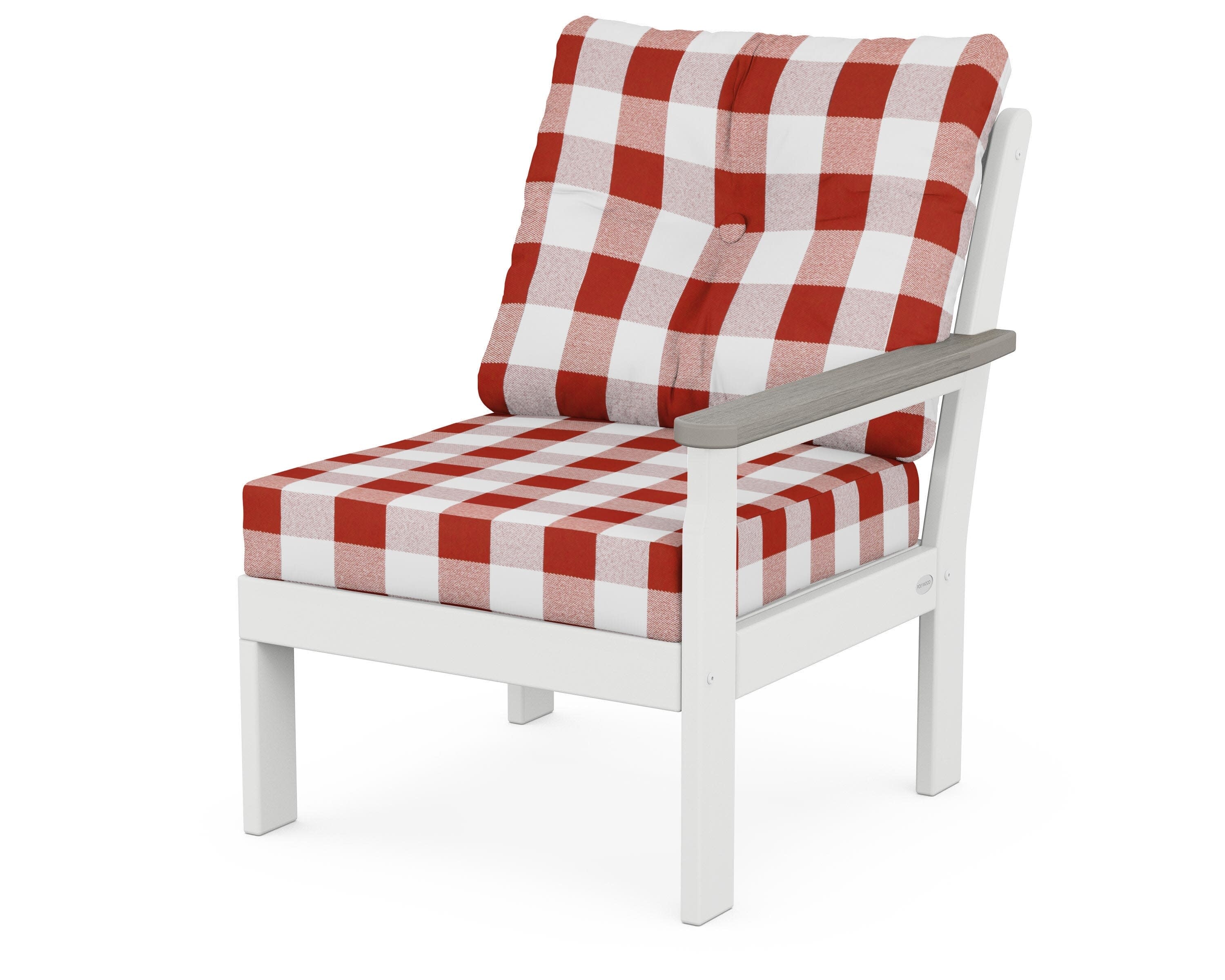 Vineyard Modular Right Arm Chair in White / Driftwood / Buffalo Plaid Crimson