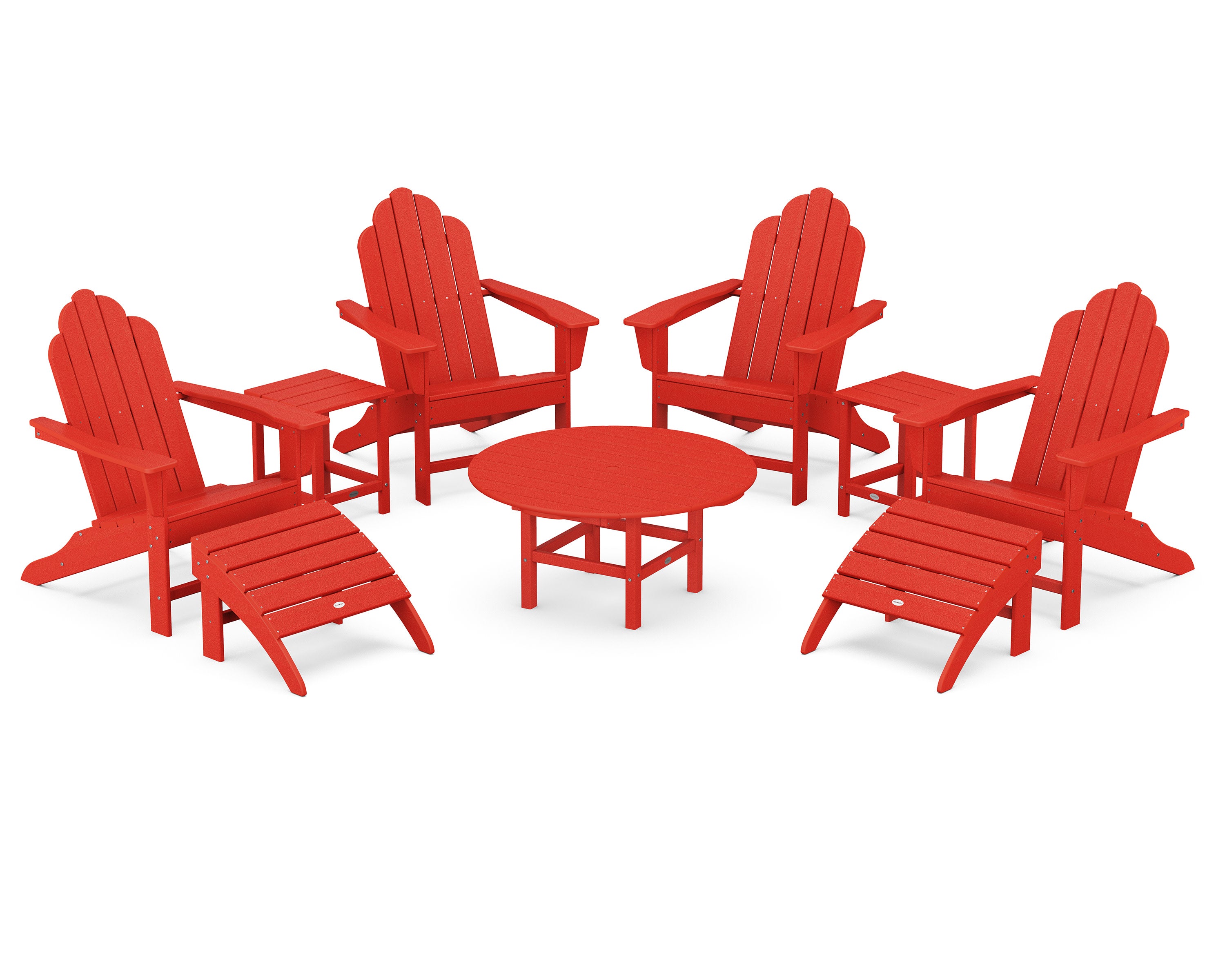 Long Island Adirondack 9-Piece Conversation Group in Sunset Red