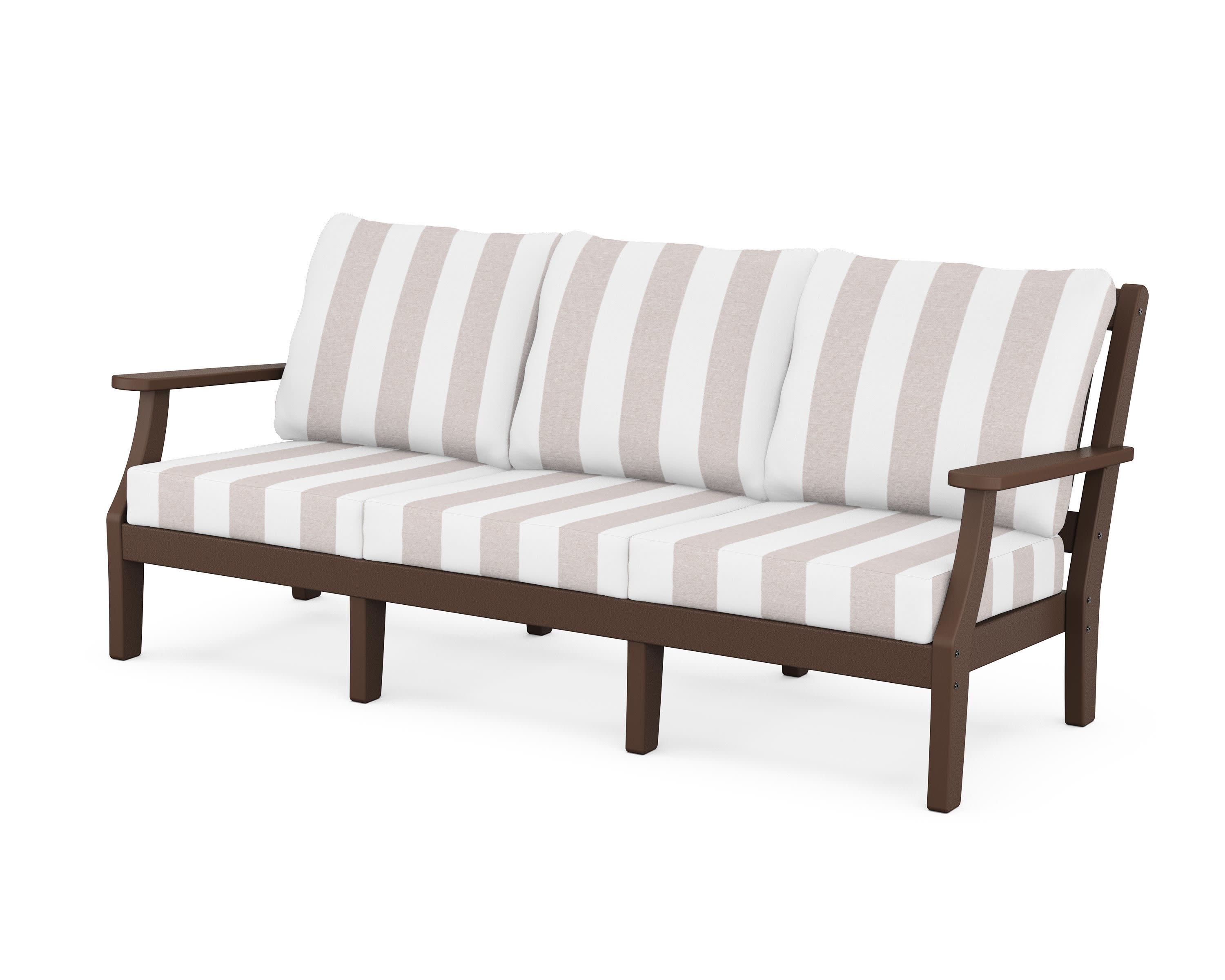 Chinoiserie Deep Seating Sofa in Mahogany / Cabana Stripe Dune Burlap