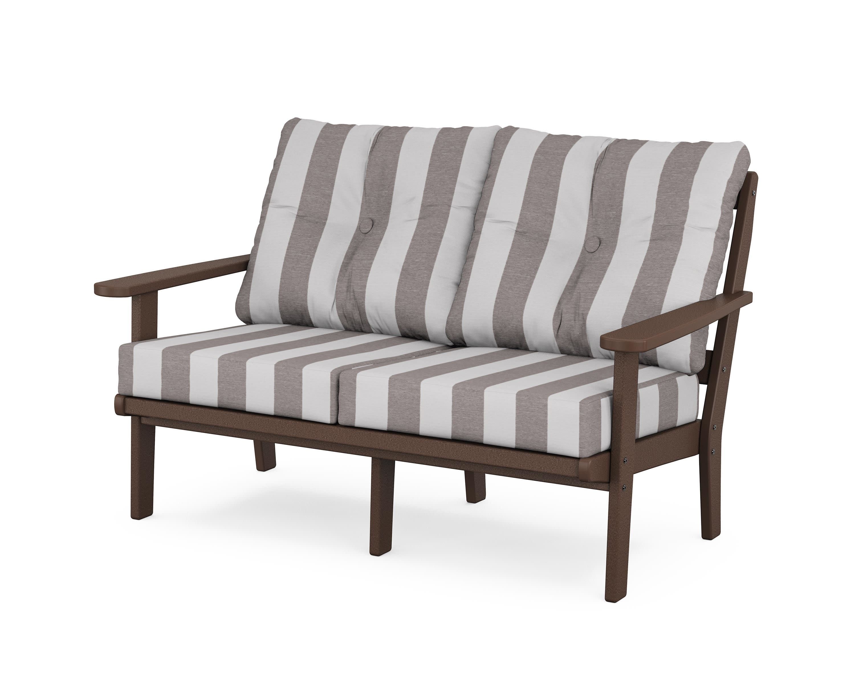 Mission Deep SeatingLoveseat in Mahogany / Cabana Stripe Grey Mist