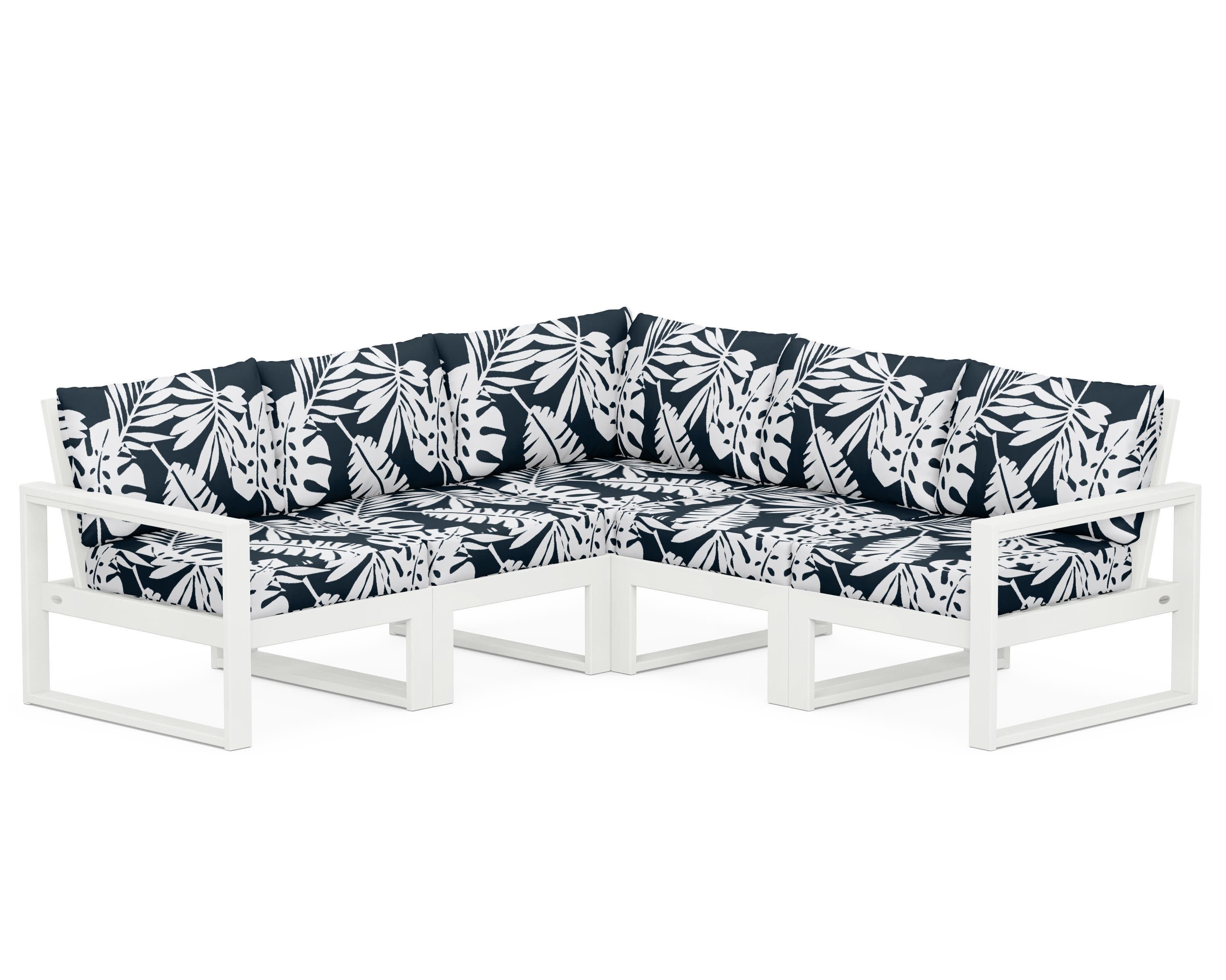 EDGE 5-Piece Modular Deep Seating Set in Vintage White / Leaf Marine Indigo