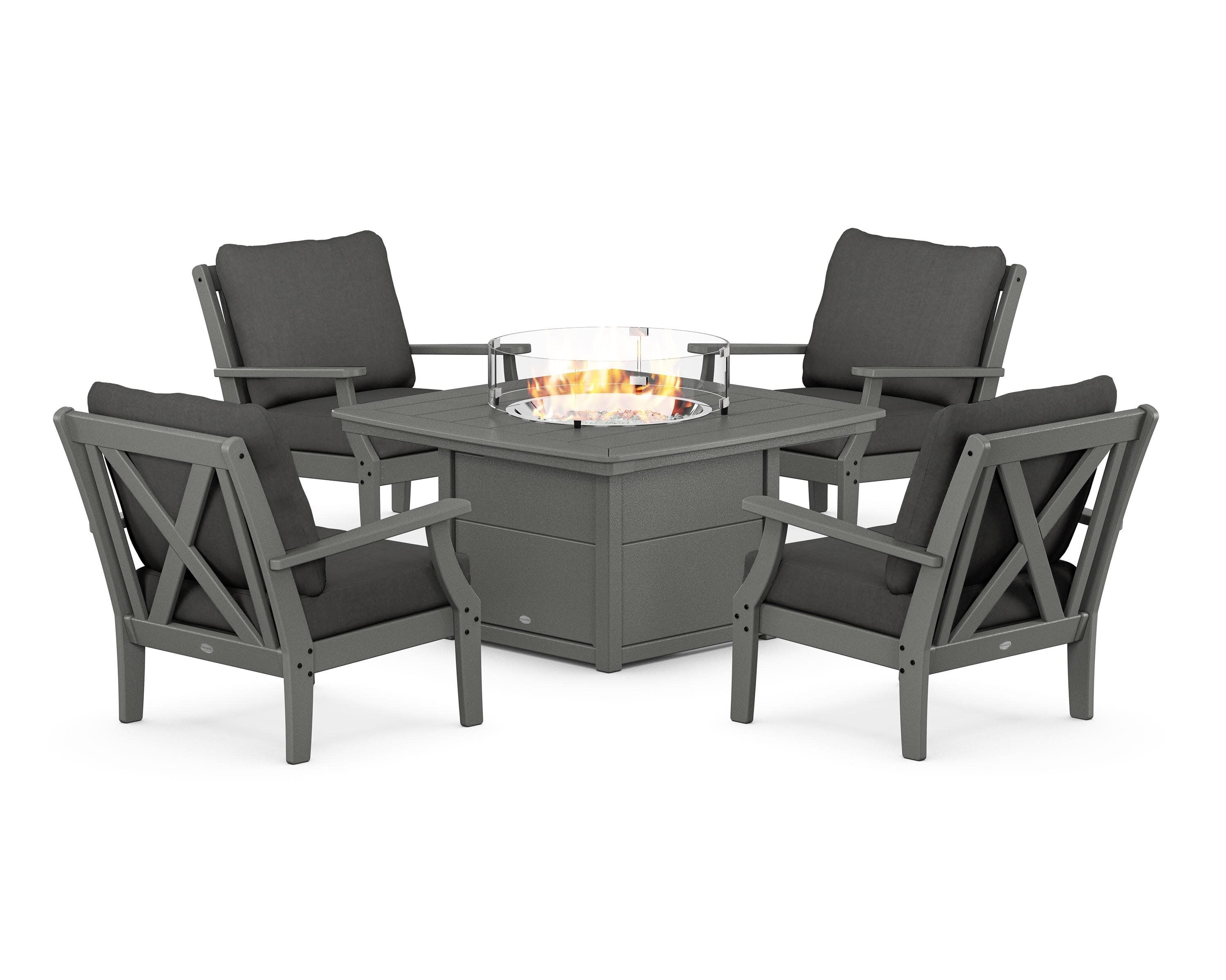 Braxton 5-Piece Deep Seating Conversation Set with Fire Pit Table in Slate Grey / Spectrum Carbon