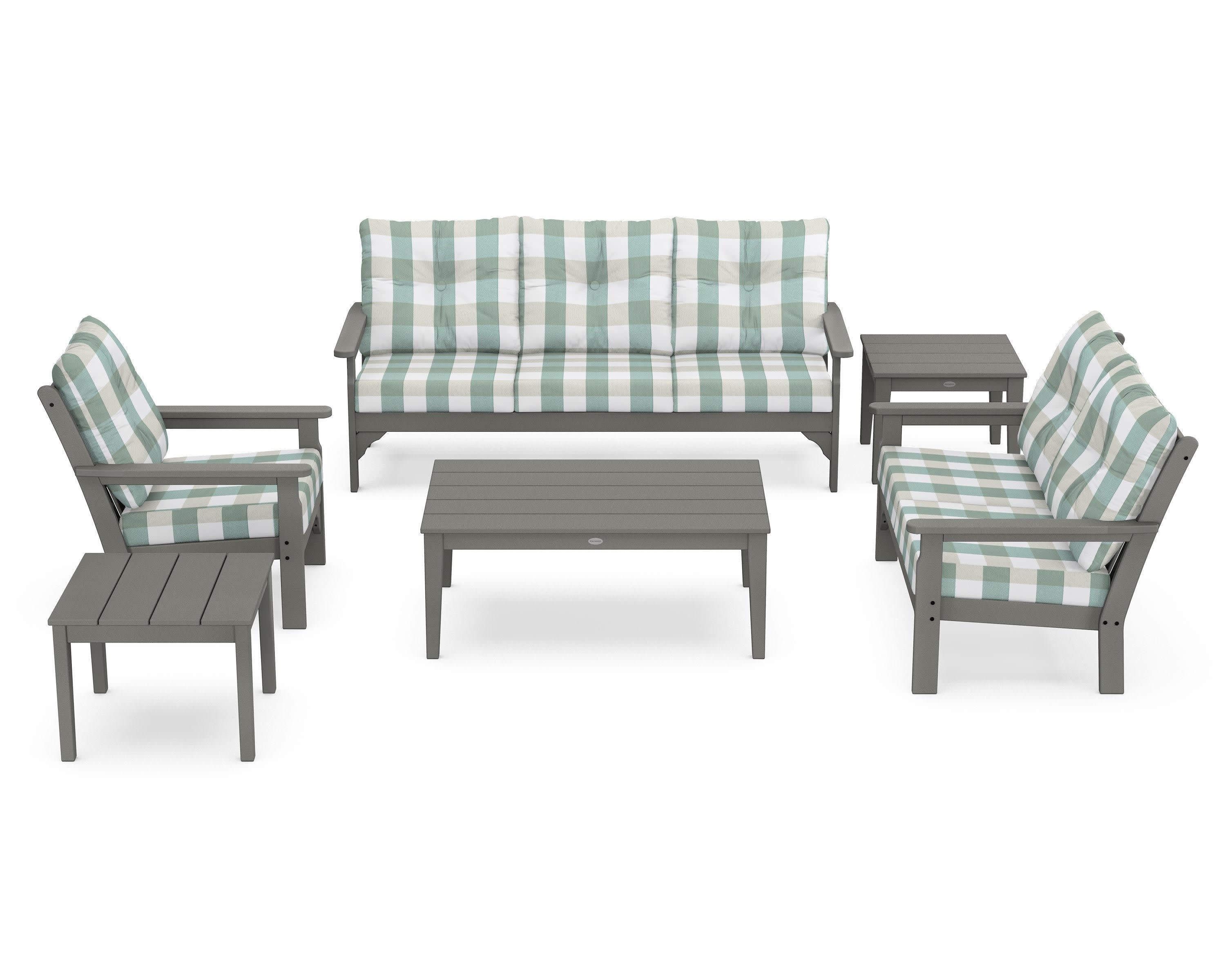 Vineyard 6-Piece Deep Seating Set in Slate Grey / Buffalo Plaid Glacier Spa