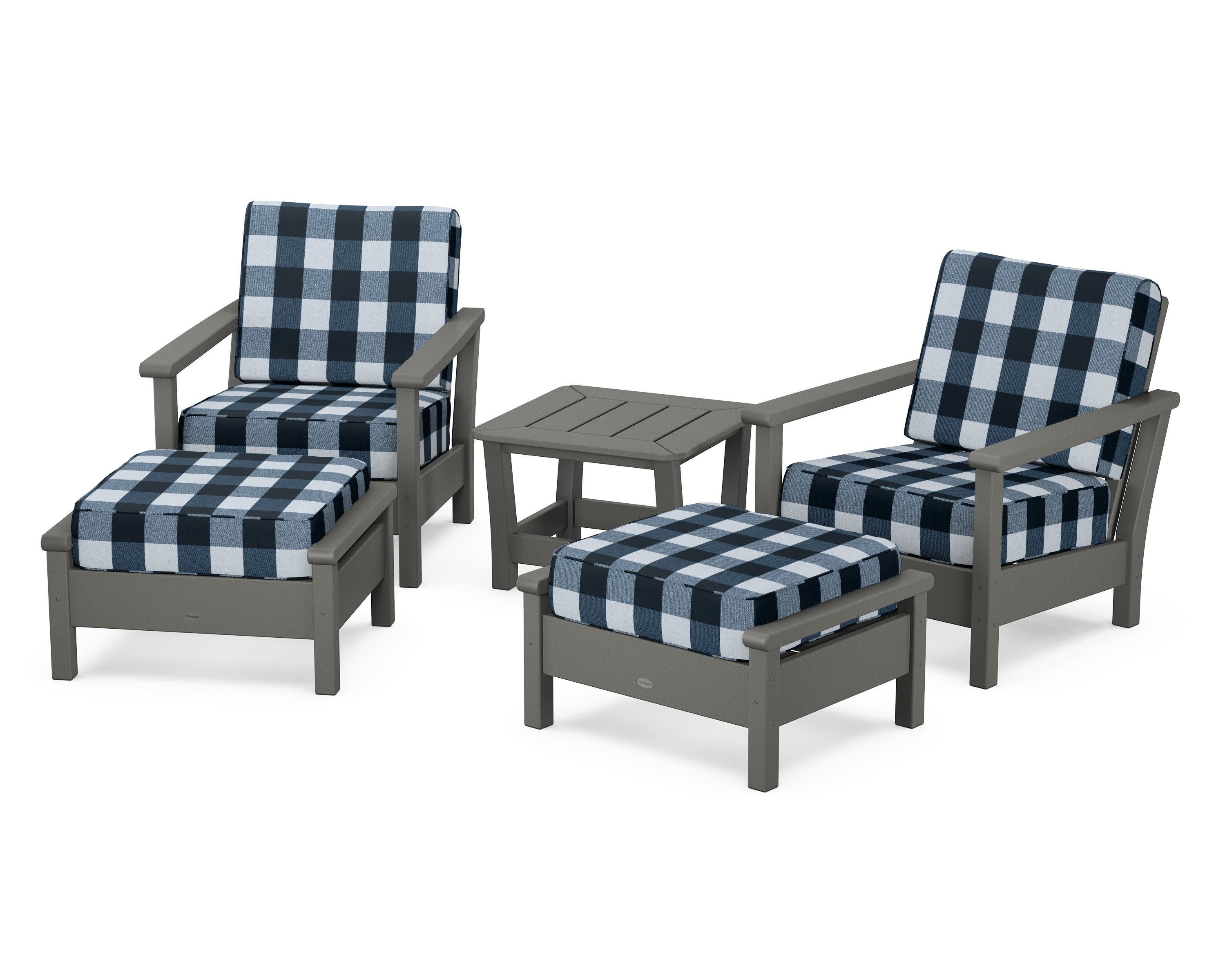 Harbour 5-Piece Deep Seating Chair Set in Slate Grey / Buffalo Plaid Marine Indigo