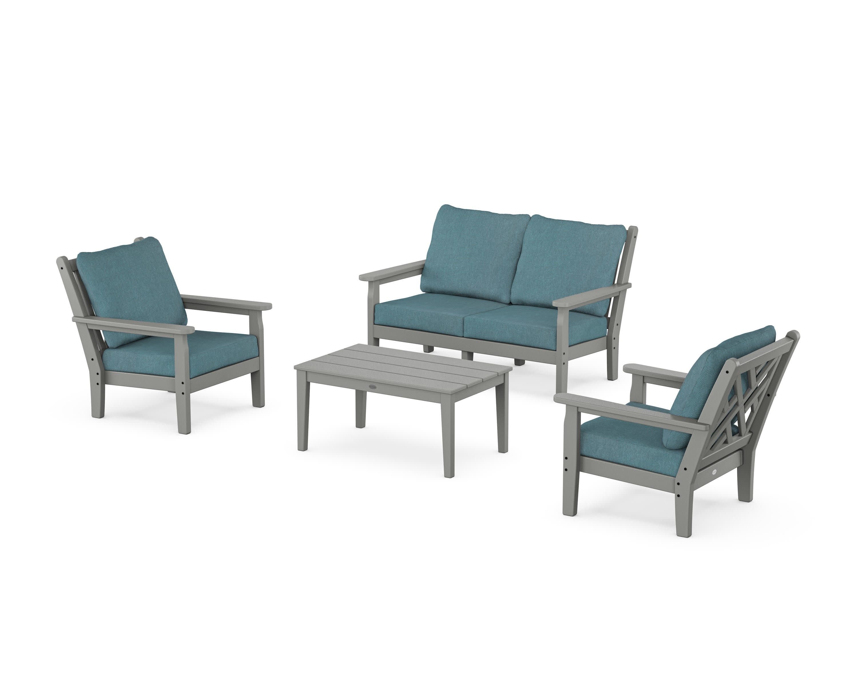 Chippendale 4-Piece Deep Seating Set with Loveseat in Slate Grey / Ocean Teal