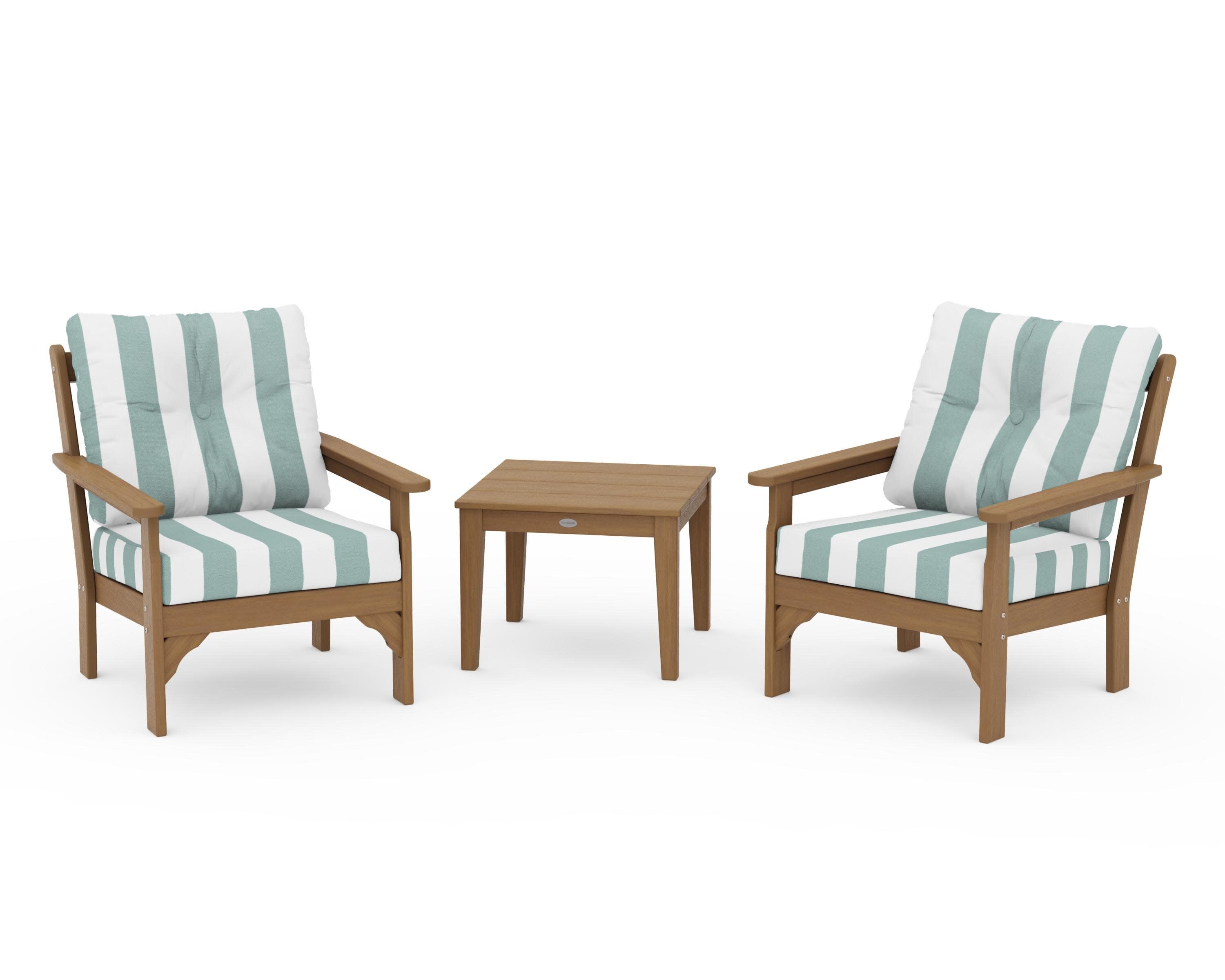 Vineyard 3-Piece Deep Seating Set in Natural / Cabana Stripe Glacier Spa