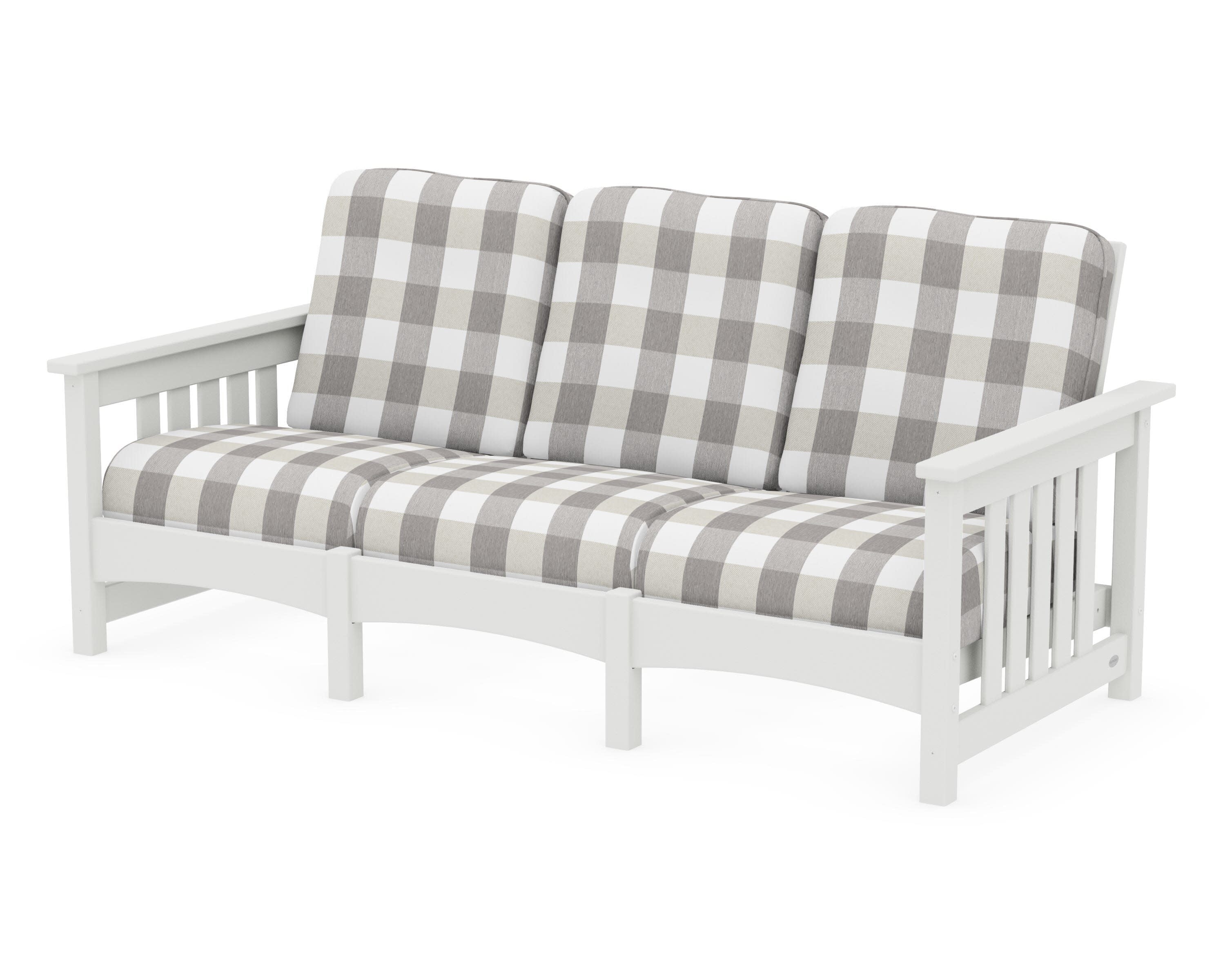 Club Mission Sofa in Vintage White / Buffalo Plaid Grey Mist