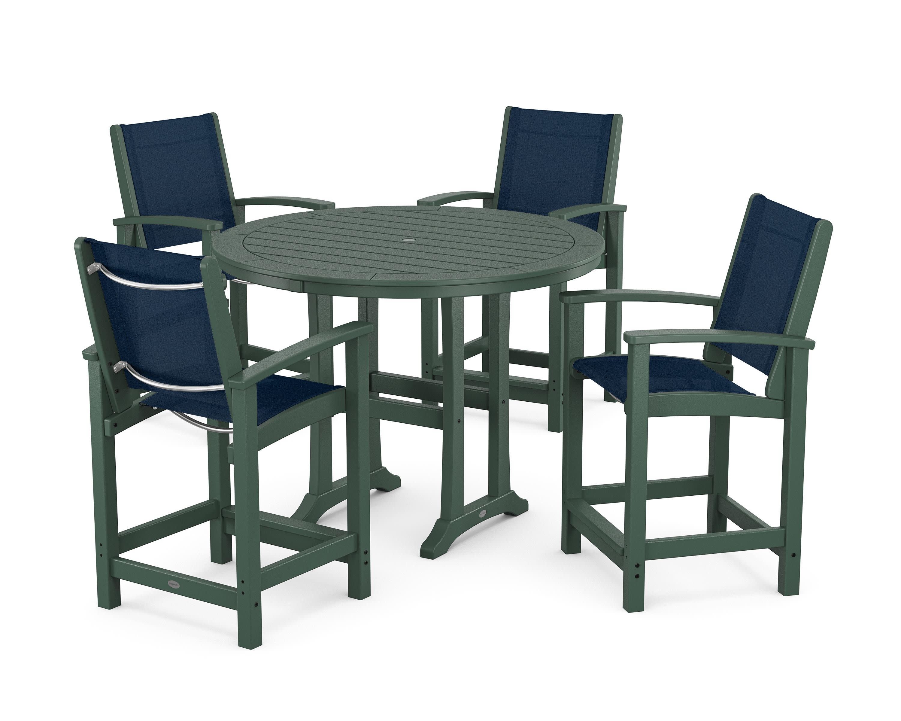 Coastal 5-Piece Counter Set in Green / Navy Blue Sling