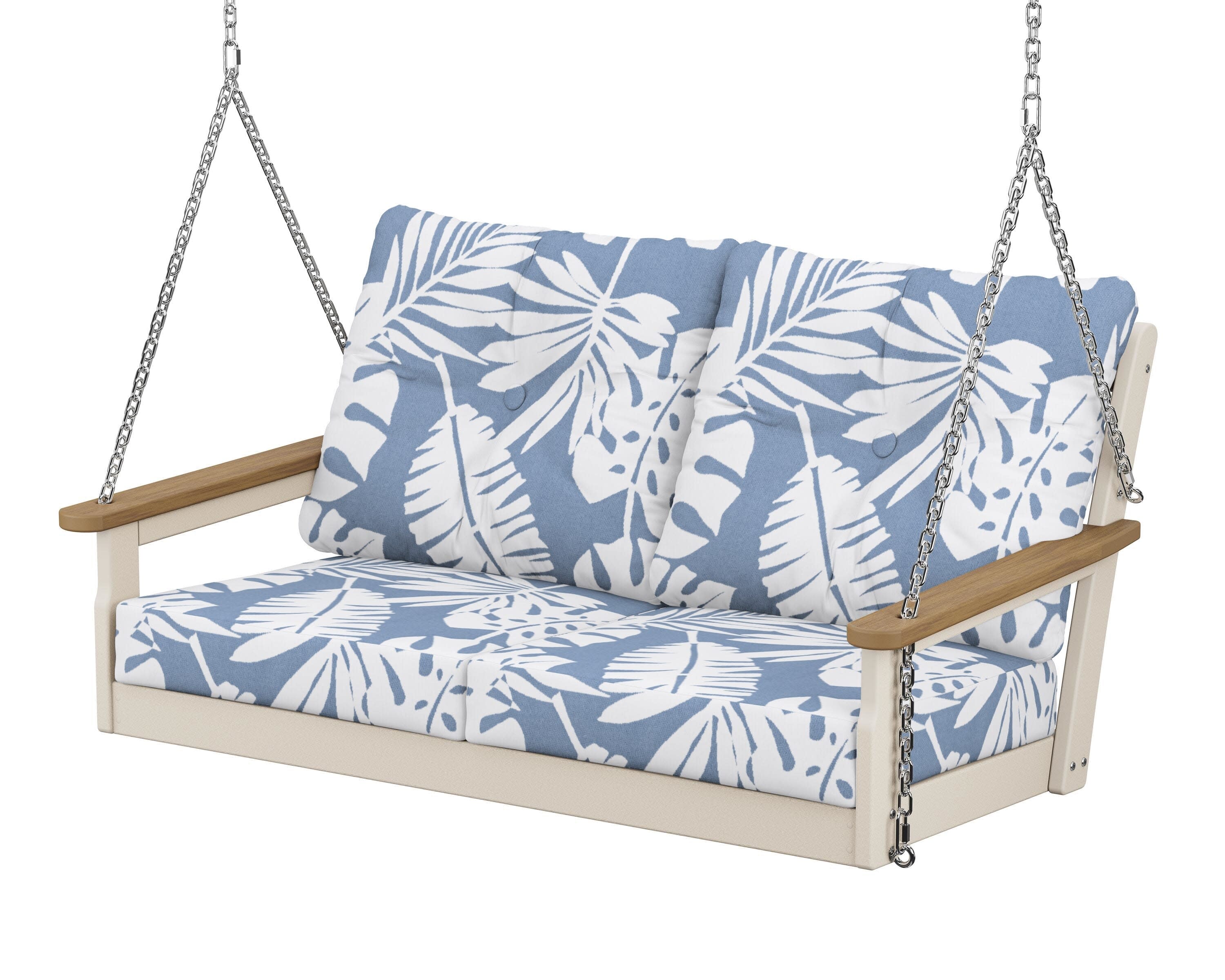 Vineyard Deep Seating Swing in Sand / Natural / Leaf Sky Blue