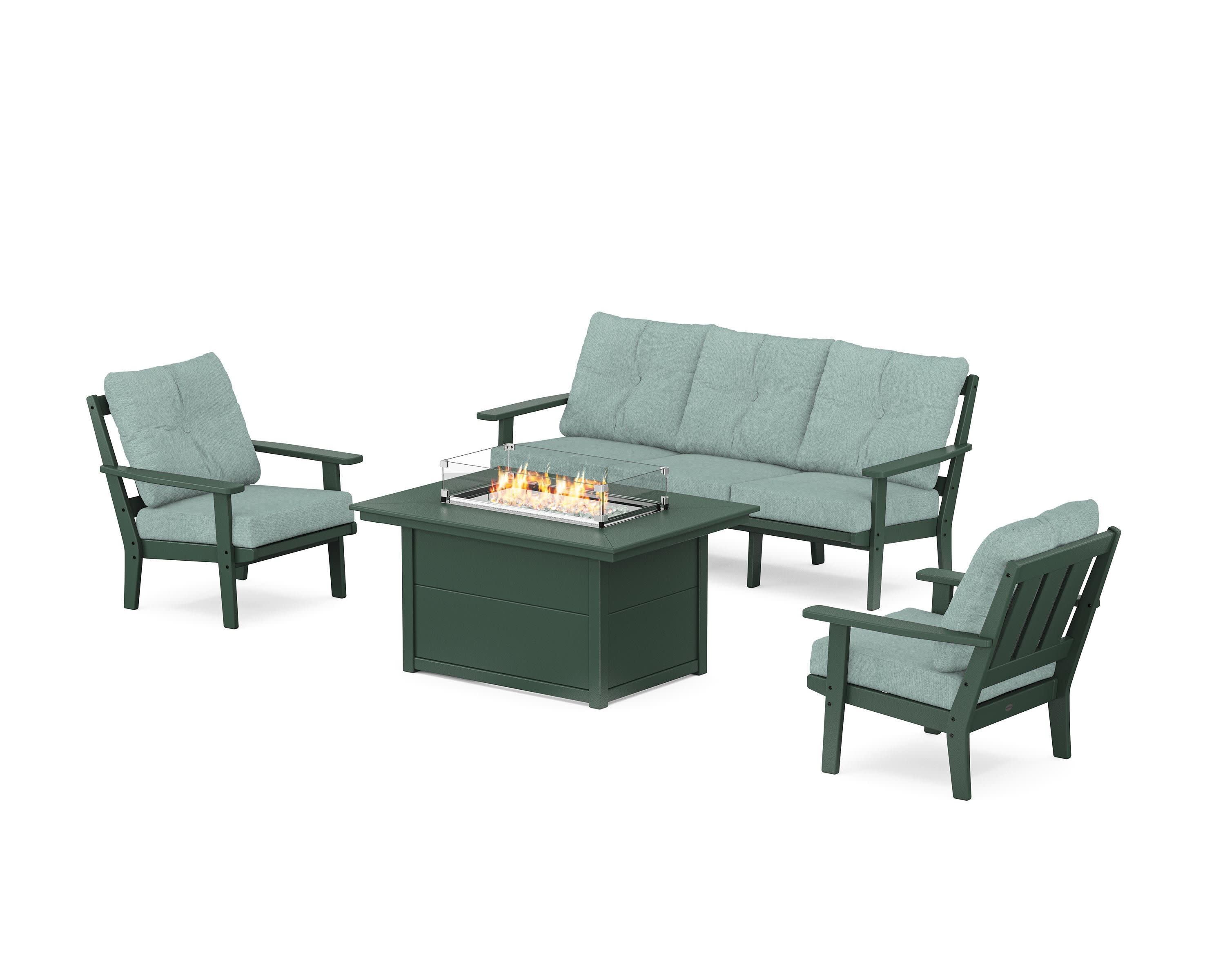 Oxford Deep Seating Fire Pit Table Set in Green / Glacier Spa