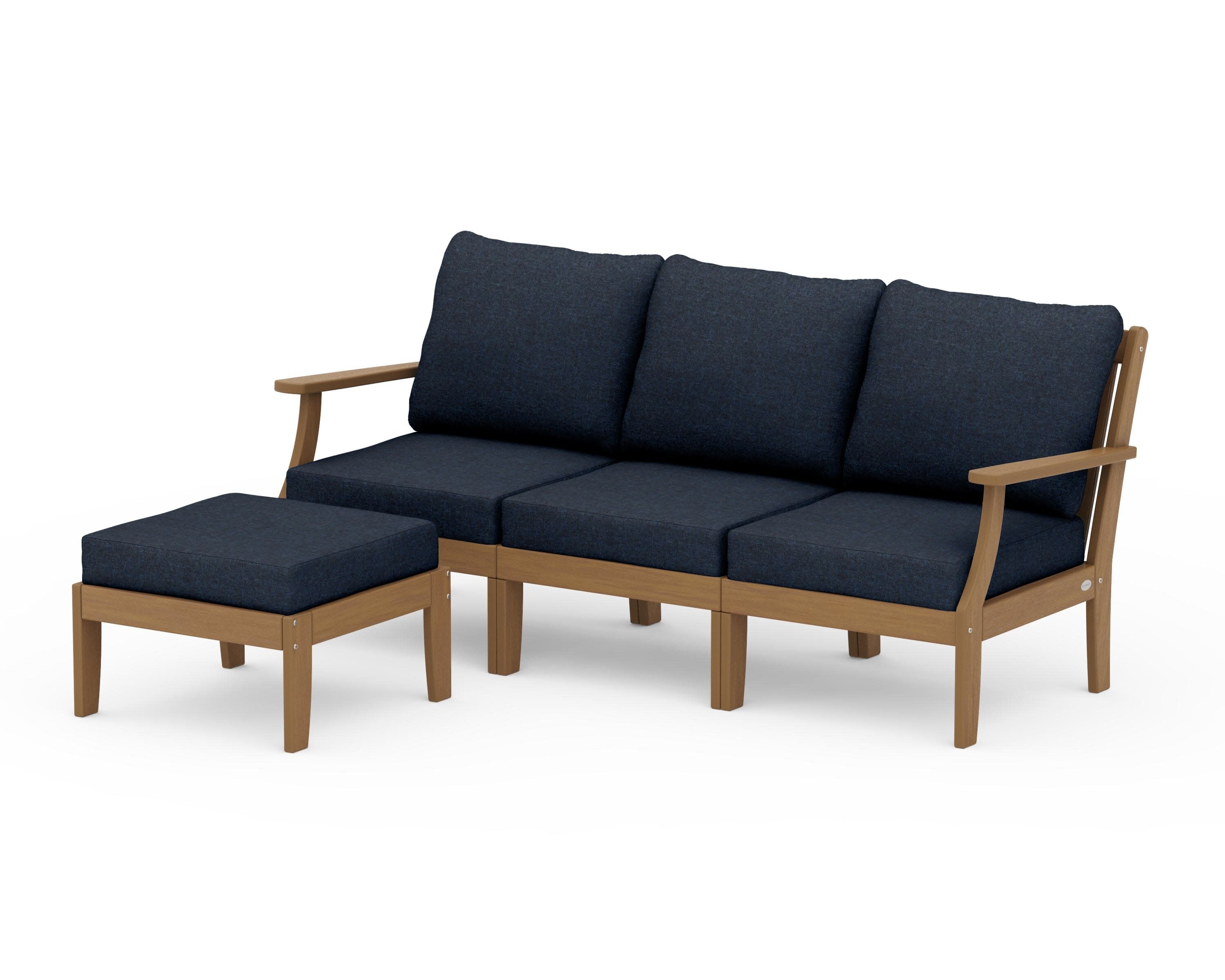 Braxton Modular 4-Piece Deep Seating Set with Ottoman in Natural / Marine Indigo