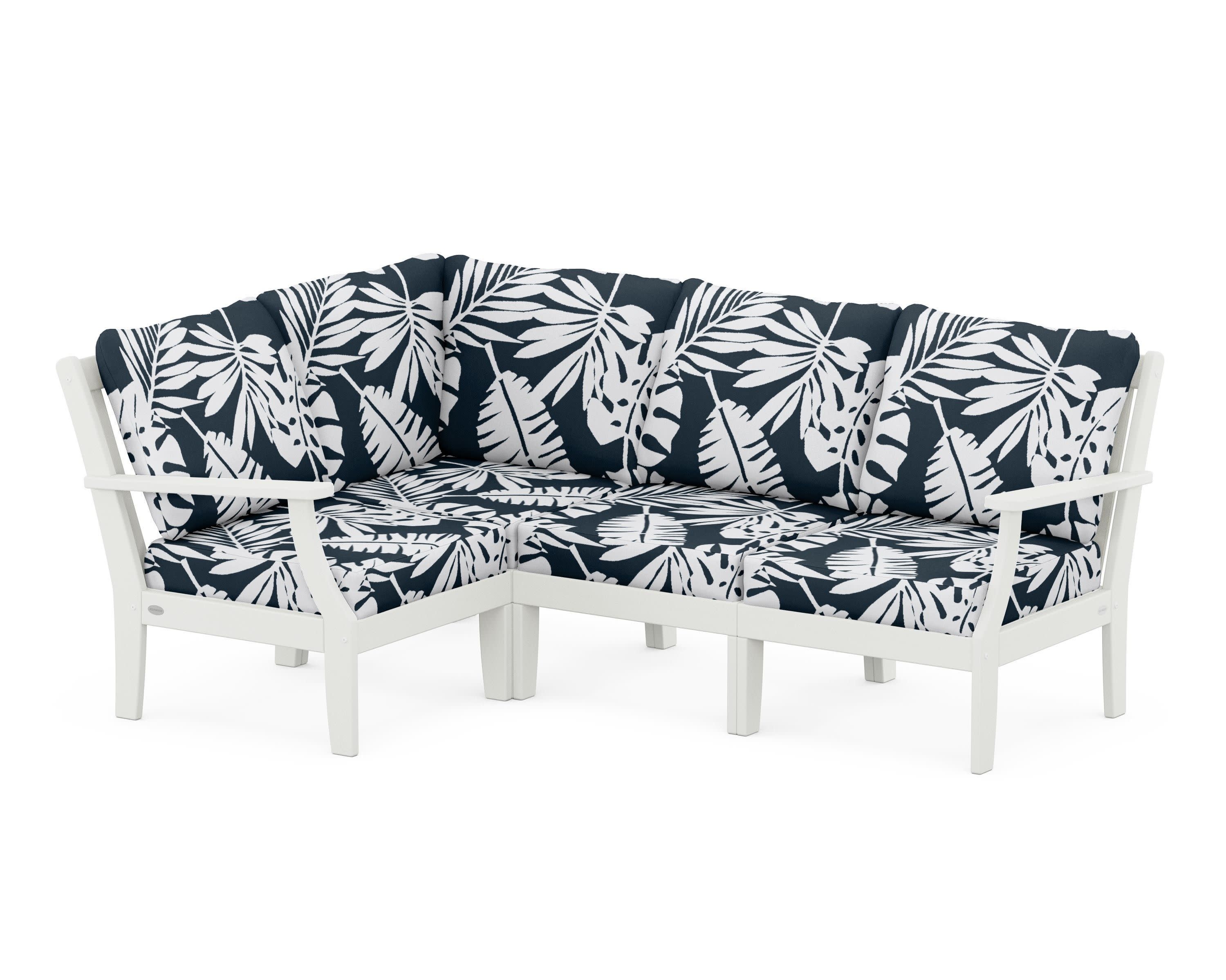 Braxton Modular 4-Piece Deep Seating Set in Vintage White / Leaf Marine Indigo
