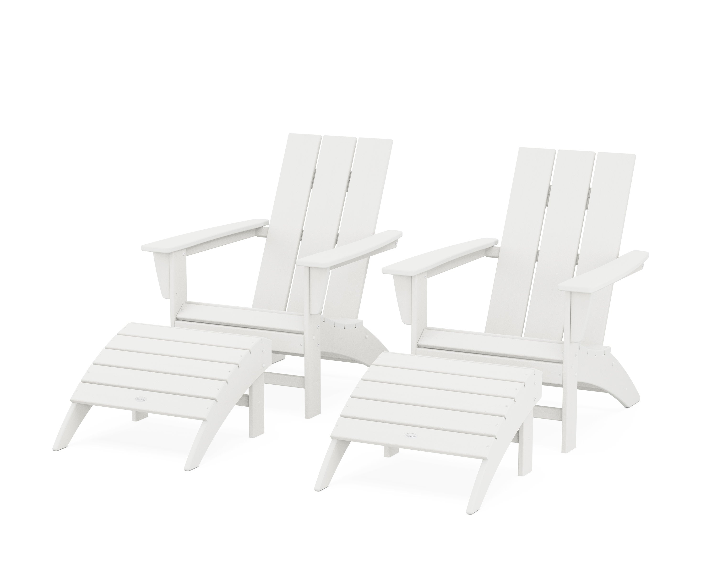 Modern Adirondack Chair 4-Piece Set with Ottomans in Vintage White
