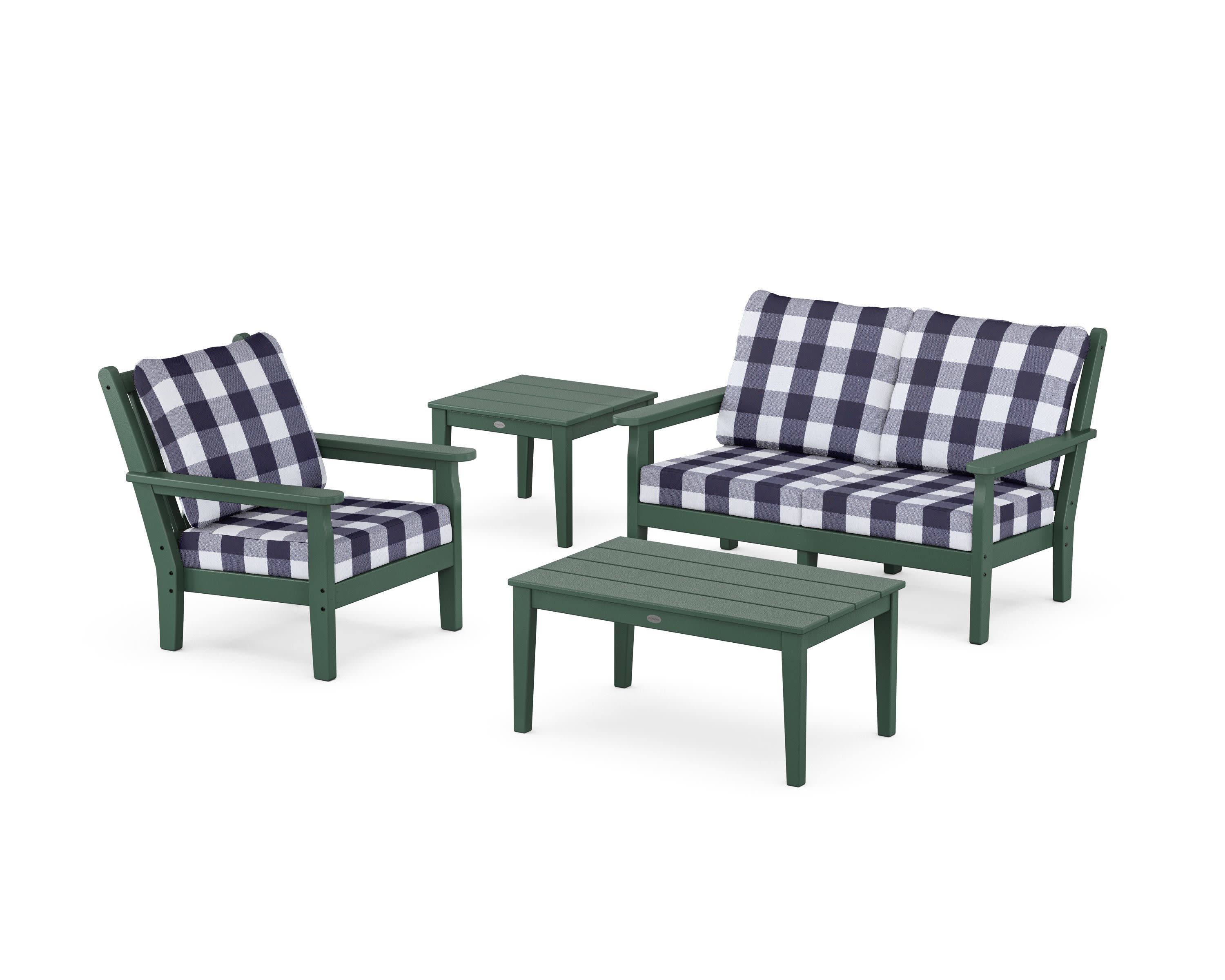 Chippendale 4-Piece Deep Seating Set in Green / Buffalo Plaid Navy