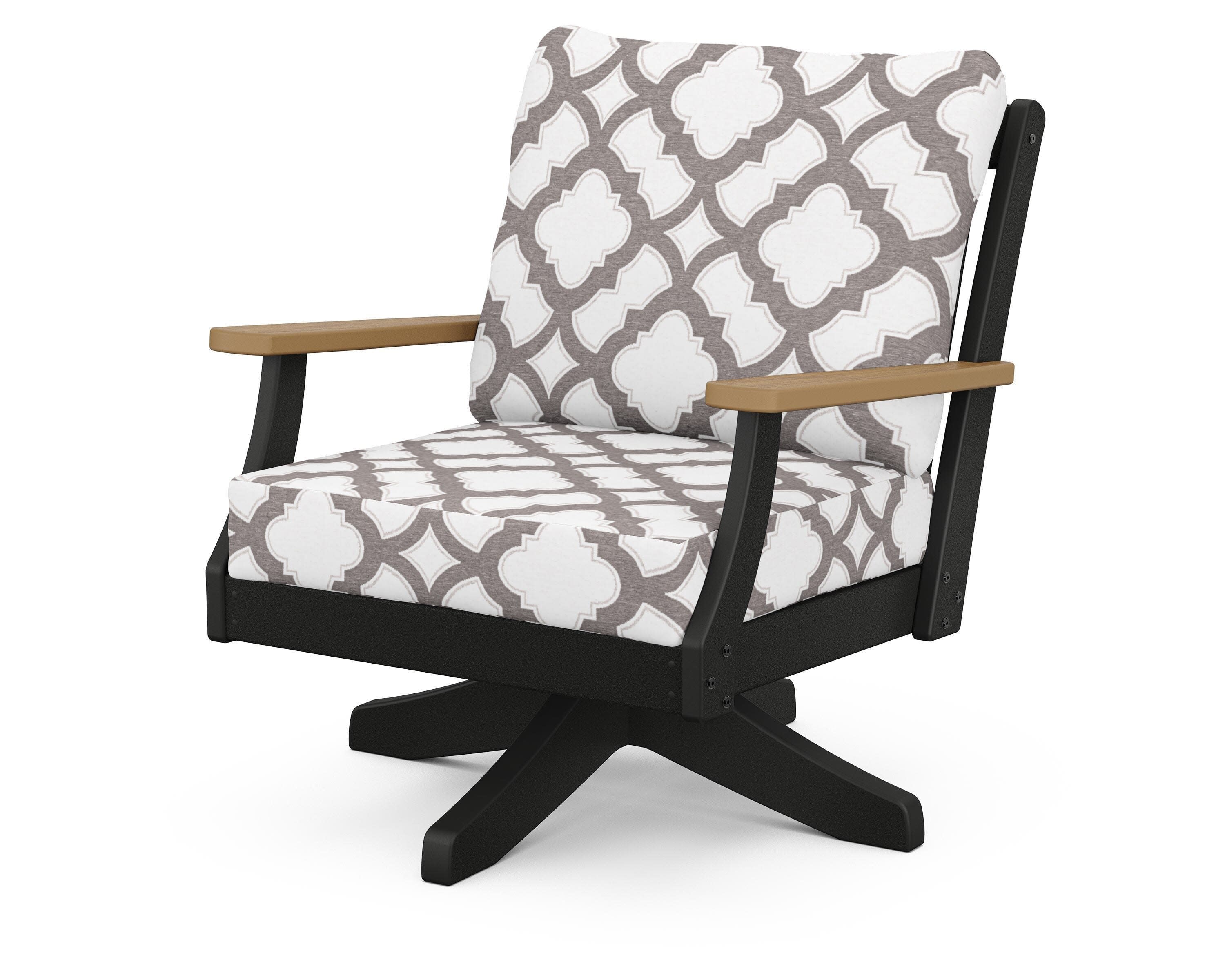 Braxton Deep Seating Swivel Chair in Black / Natural / Trellis Grey Mist