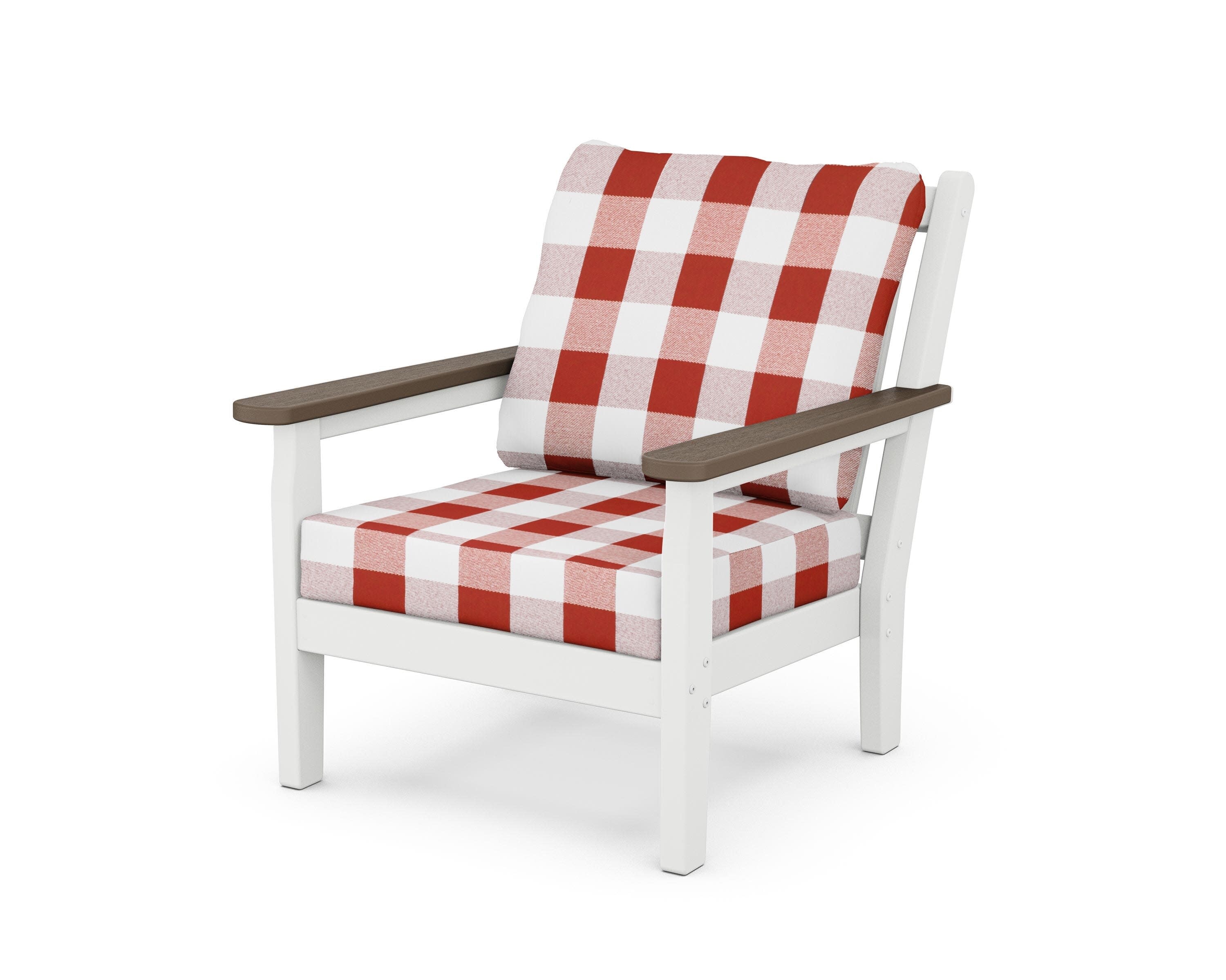 Chippendale Deep Seating Chair in White / Kona / Buffalo Plaid Crimson