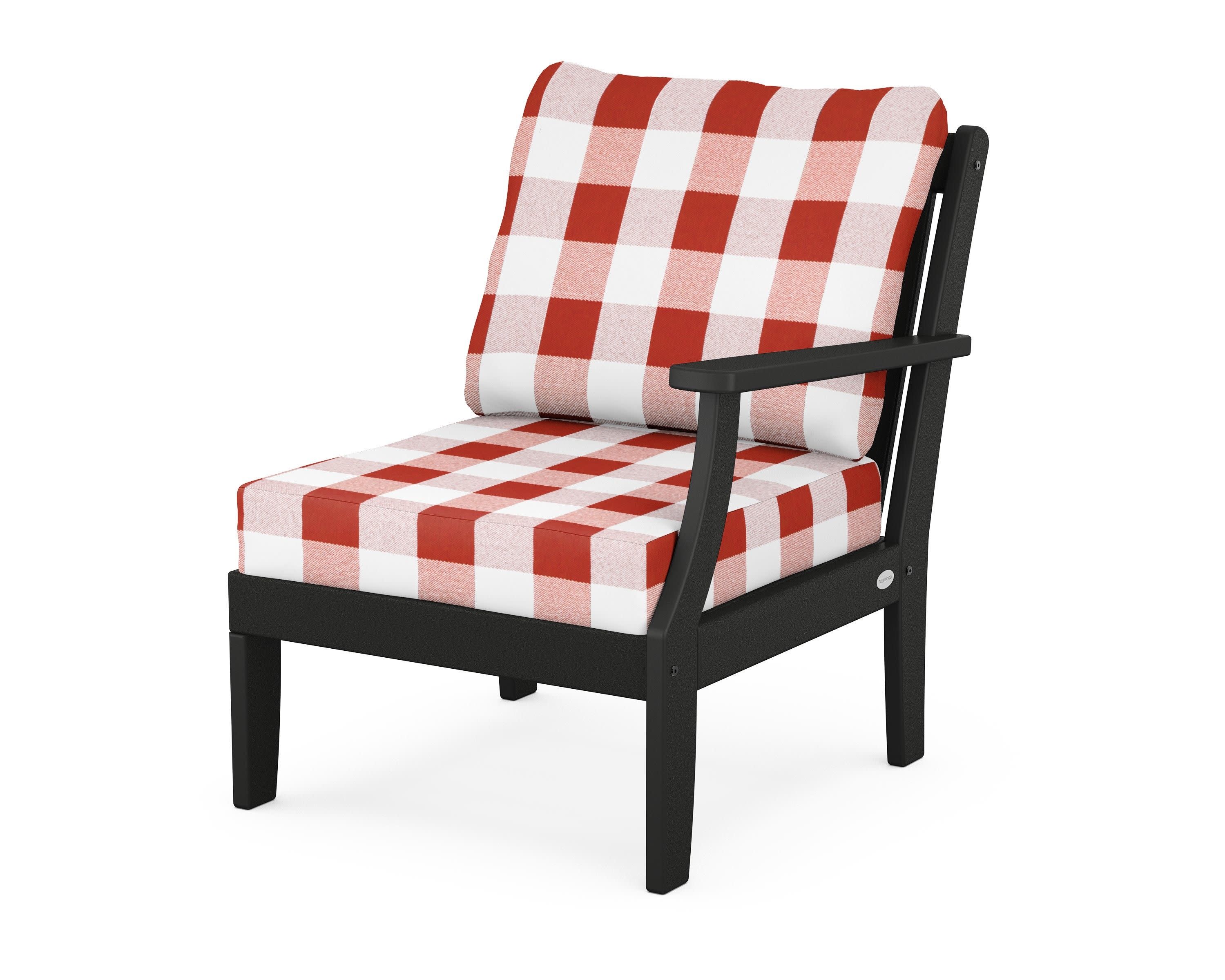 Braxton Modular Right Arm Chair in Black / Buffalo Plaid Crimson