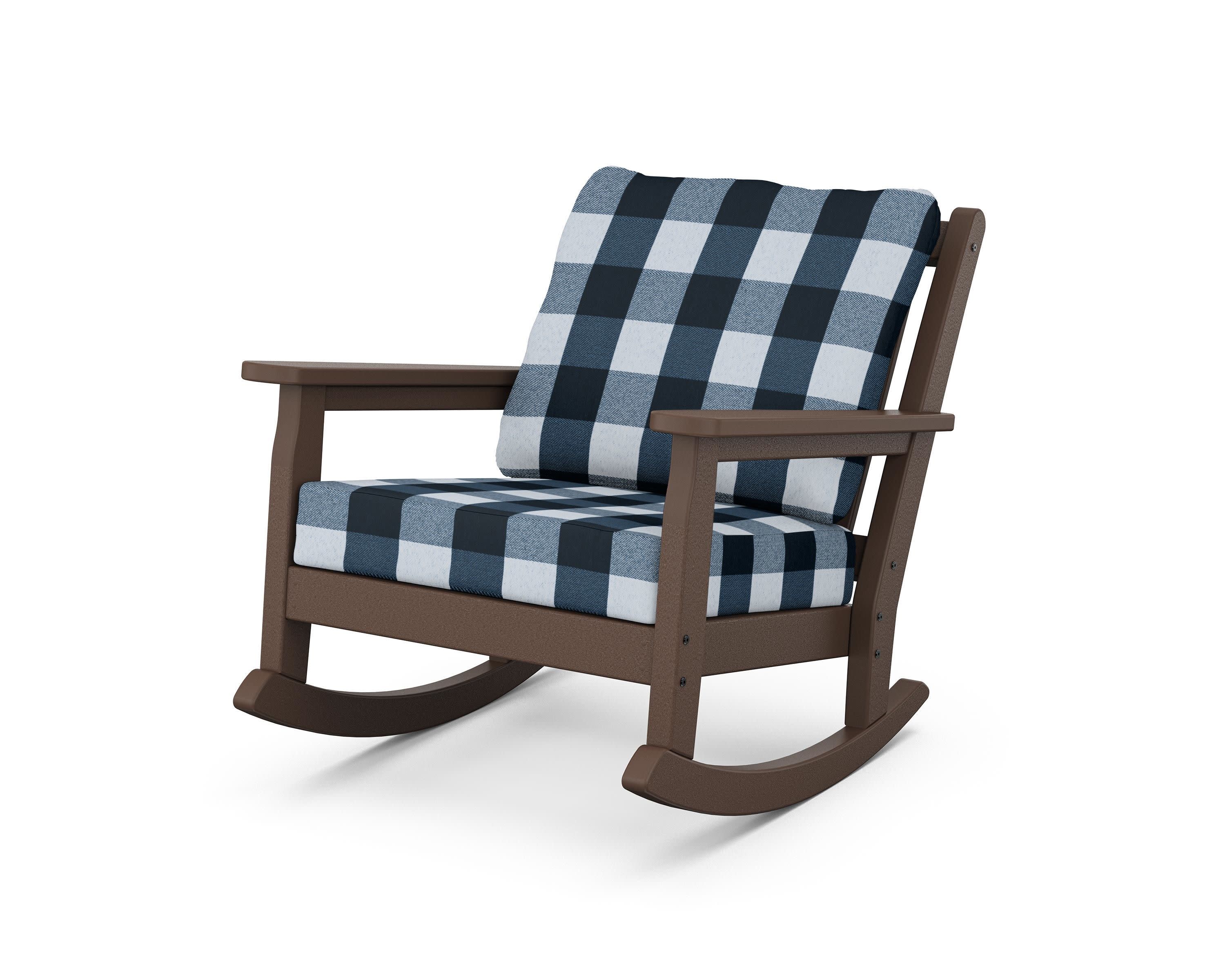 Chippendale Deep Seating Rocking Chair in Mahogany / Buffalo Plaid Marine Indigo
