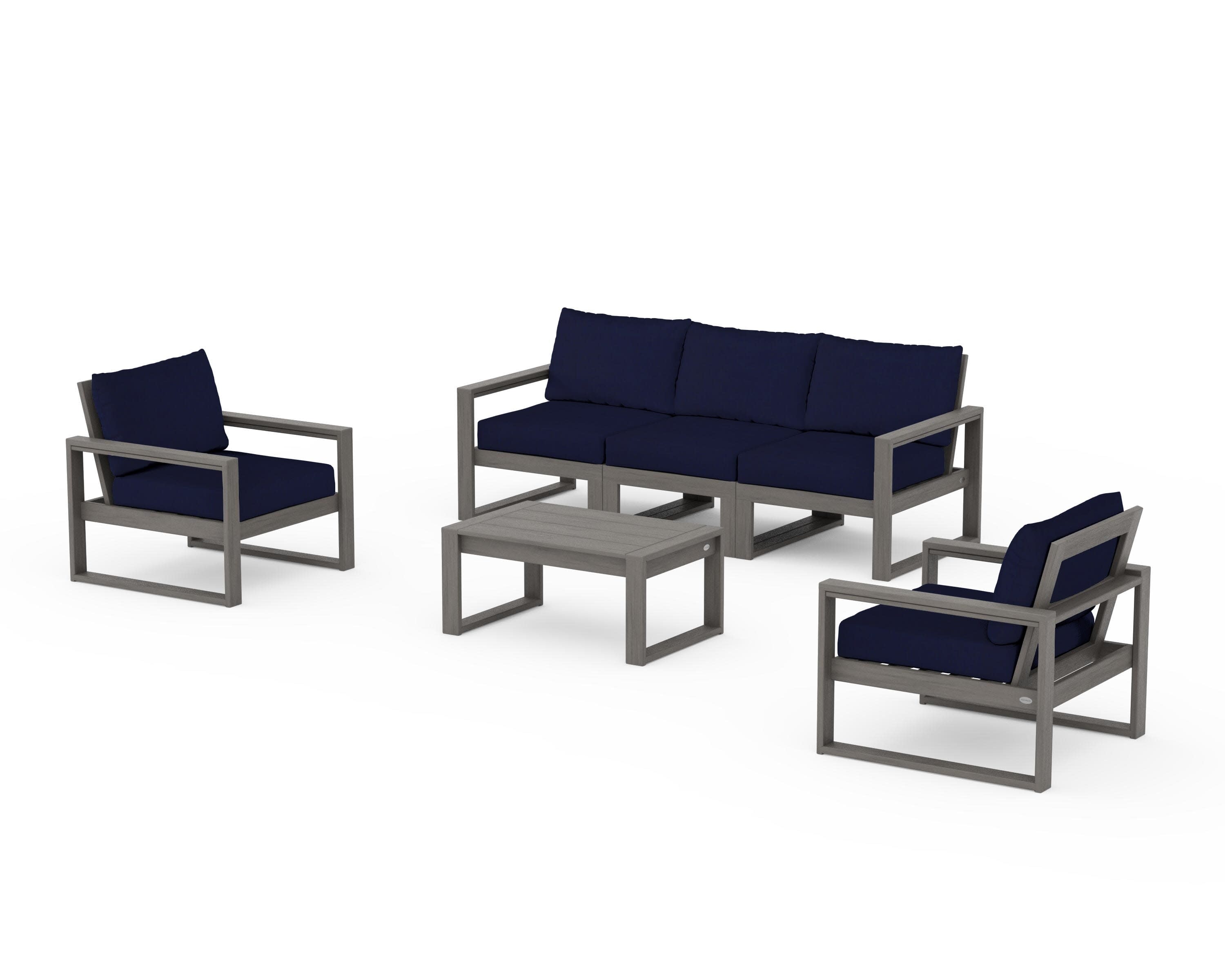 EDGE Sectional 4-Piece Deep Seating Set with Sofa in Driftwood / Navy