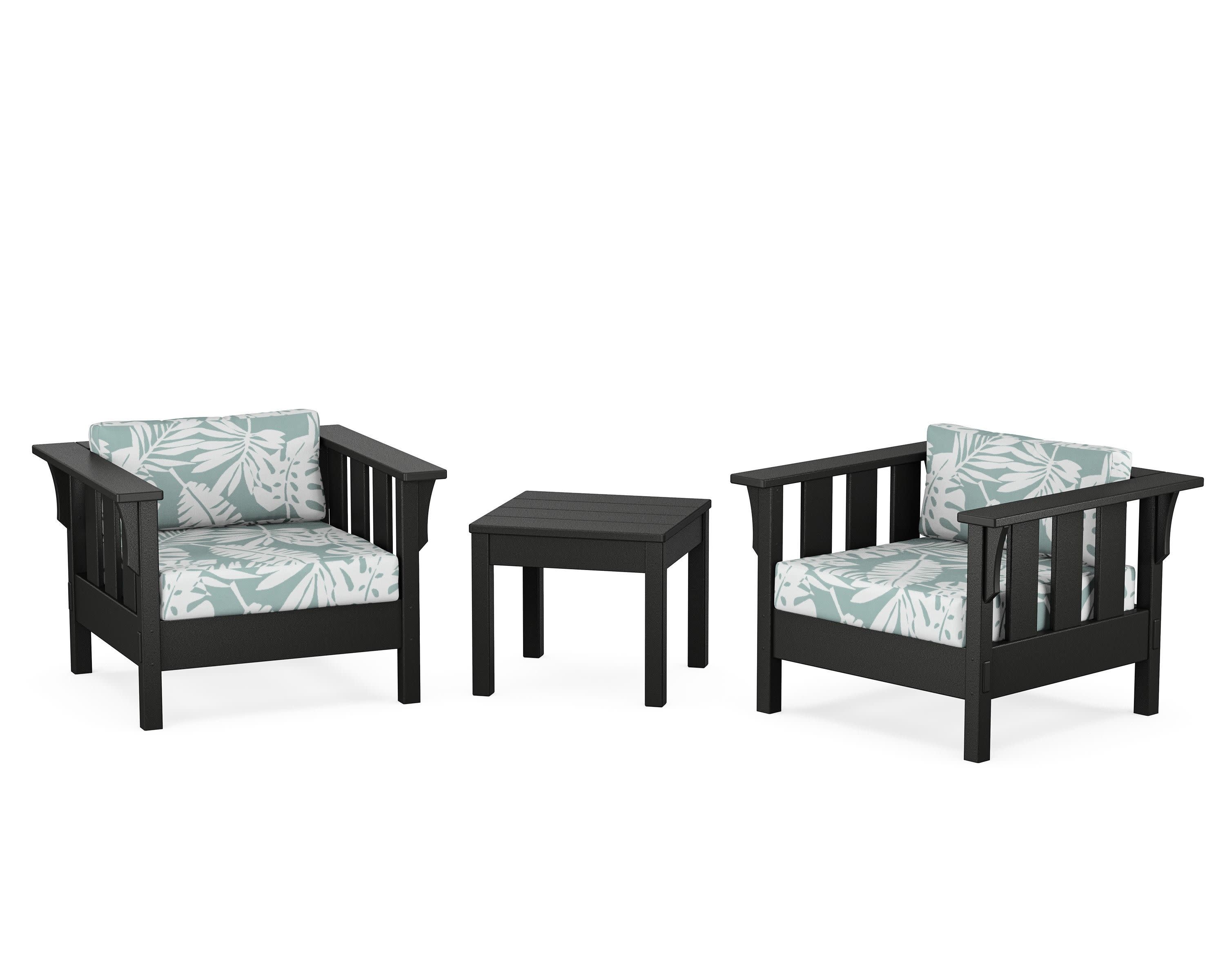 Acadia 3-Piece Deep Seating Set in Black / Leaf Glacier Spa