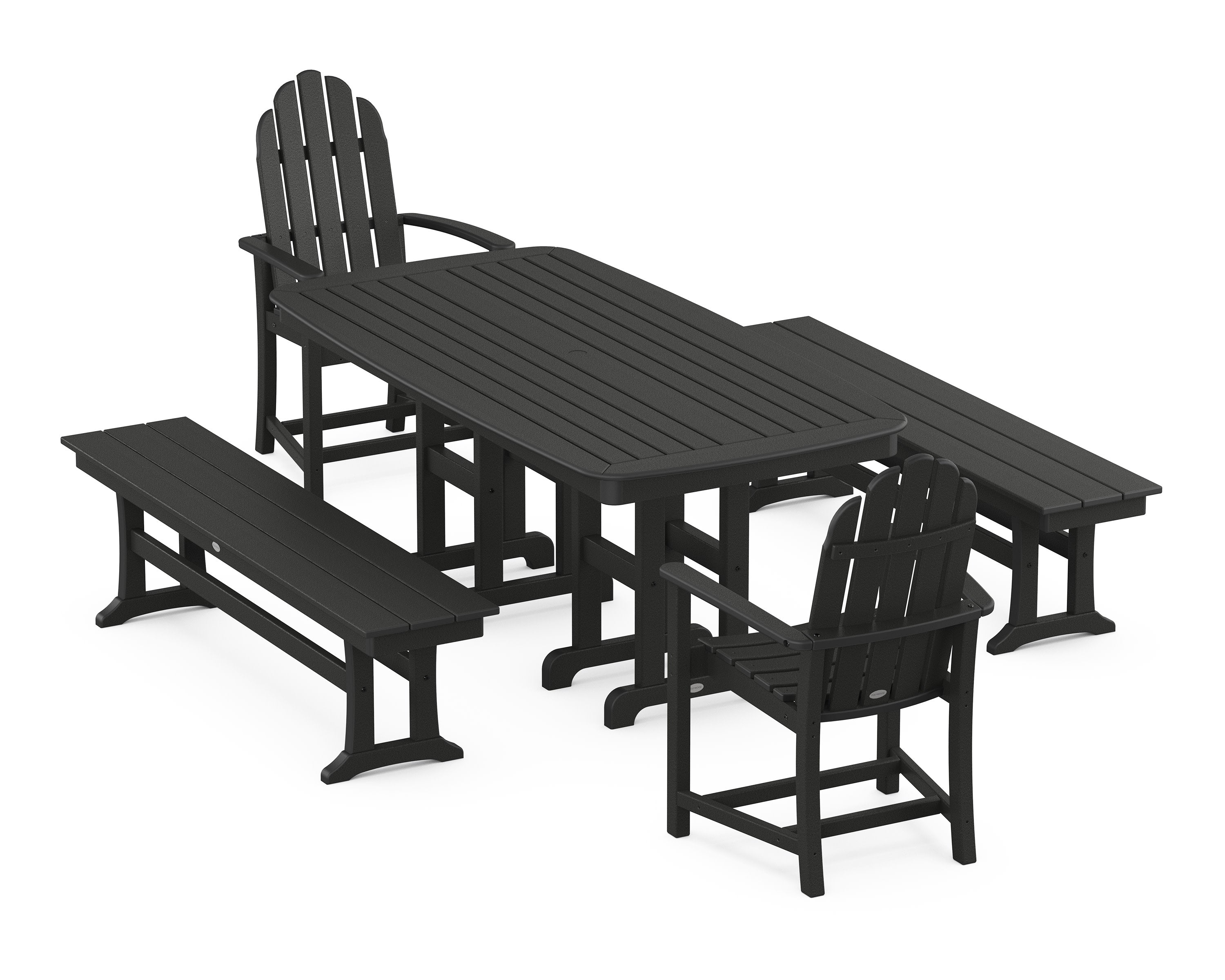 Classic Adirondack 5-Piece Dining Set with Benches in Black