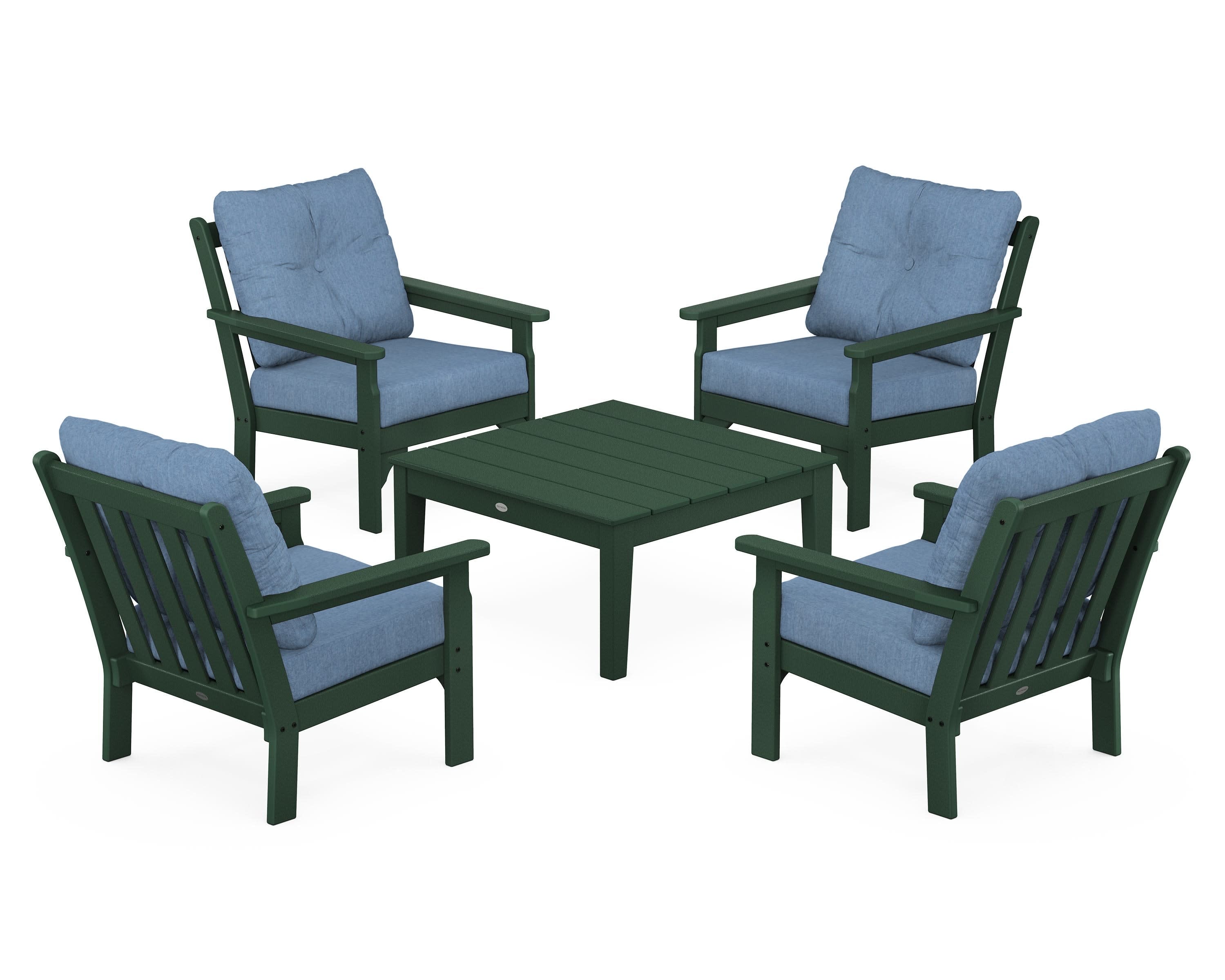 Vineyard 5-Piece Deep Seating Conversation Set in Green / Sky Blue