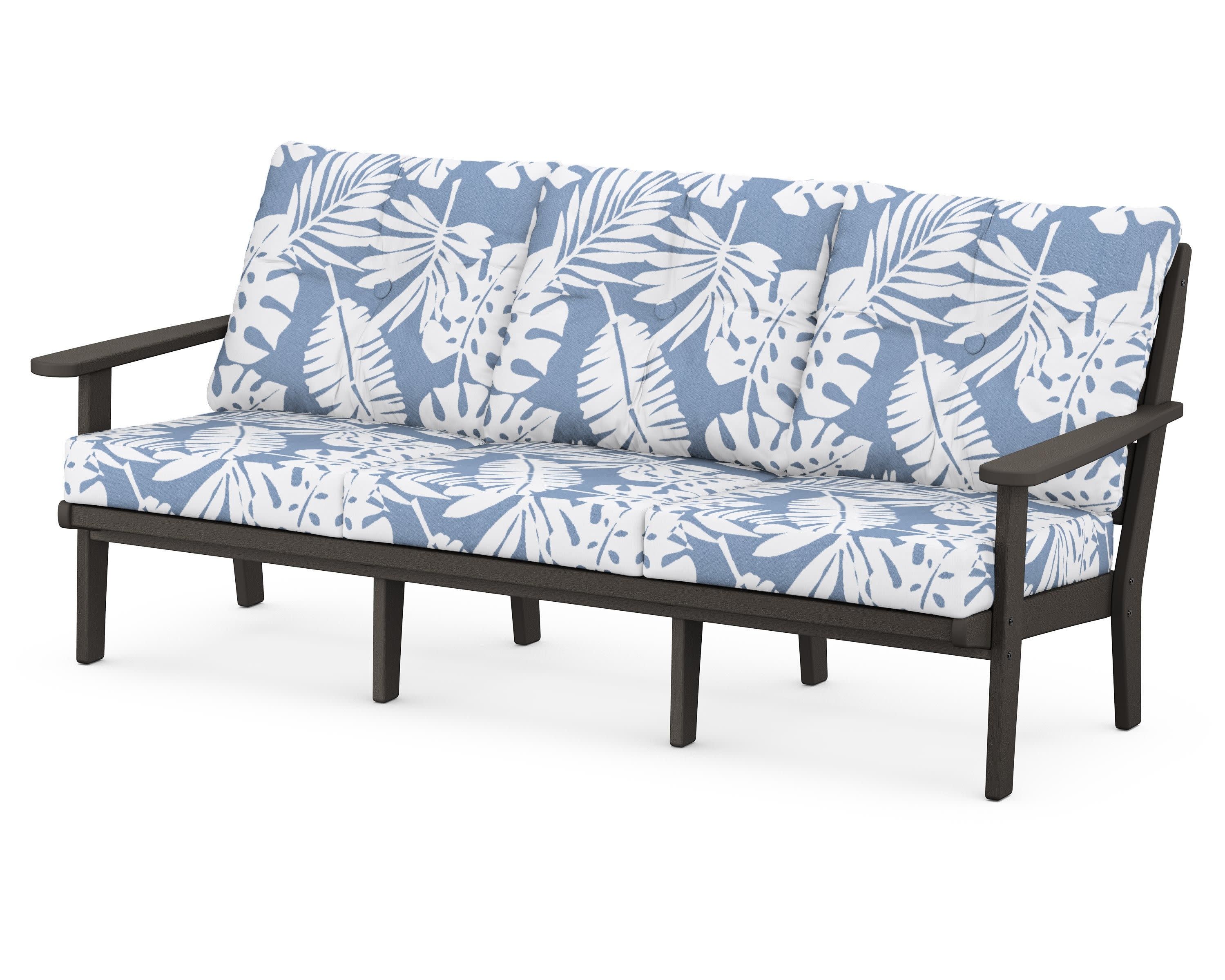 Lakeside Deep Seating Sofa in Vintage Coffee / Leaf Sky Blue