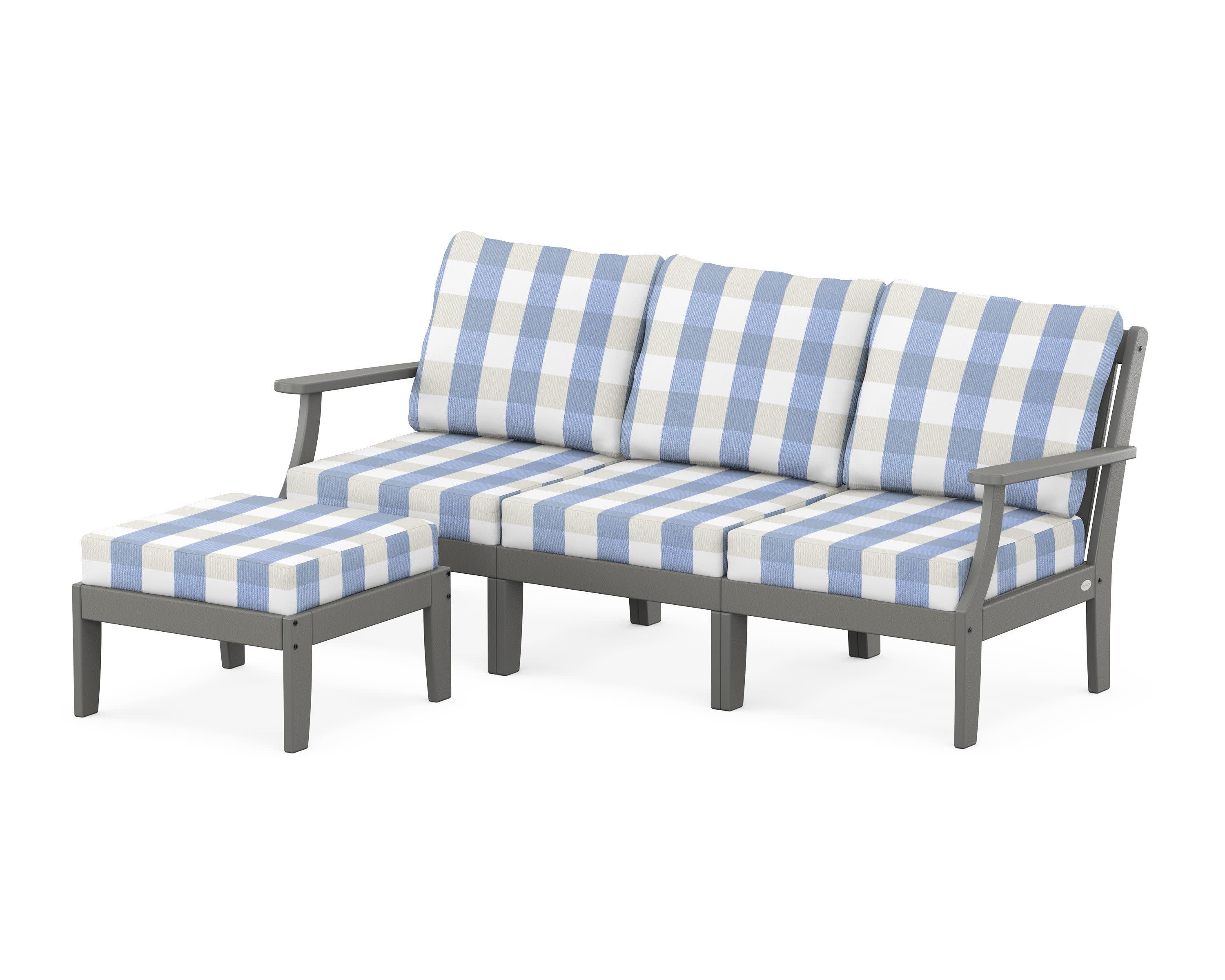 Braxton Modular 4-Piece Deep Seating Set with Ottoman in Slate Grey / Buffalo Plaid Sky Blue
