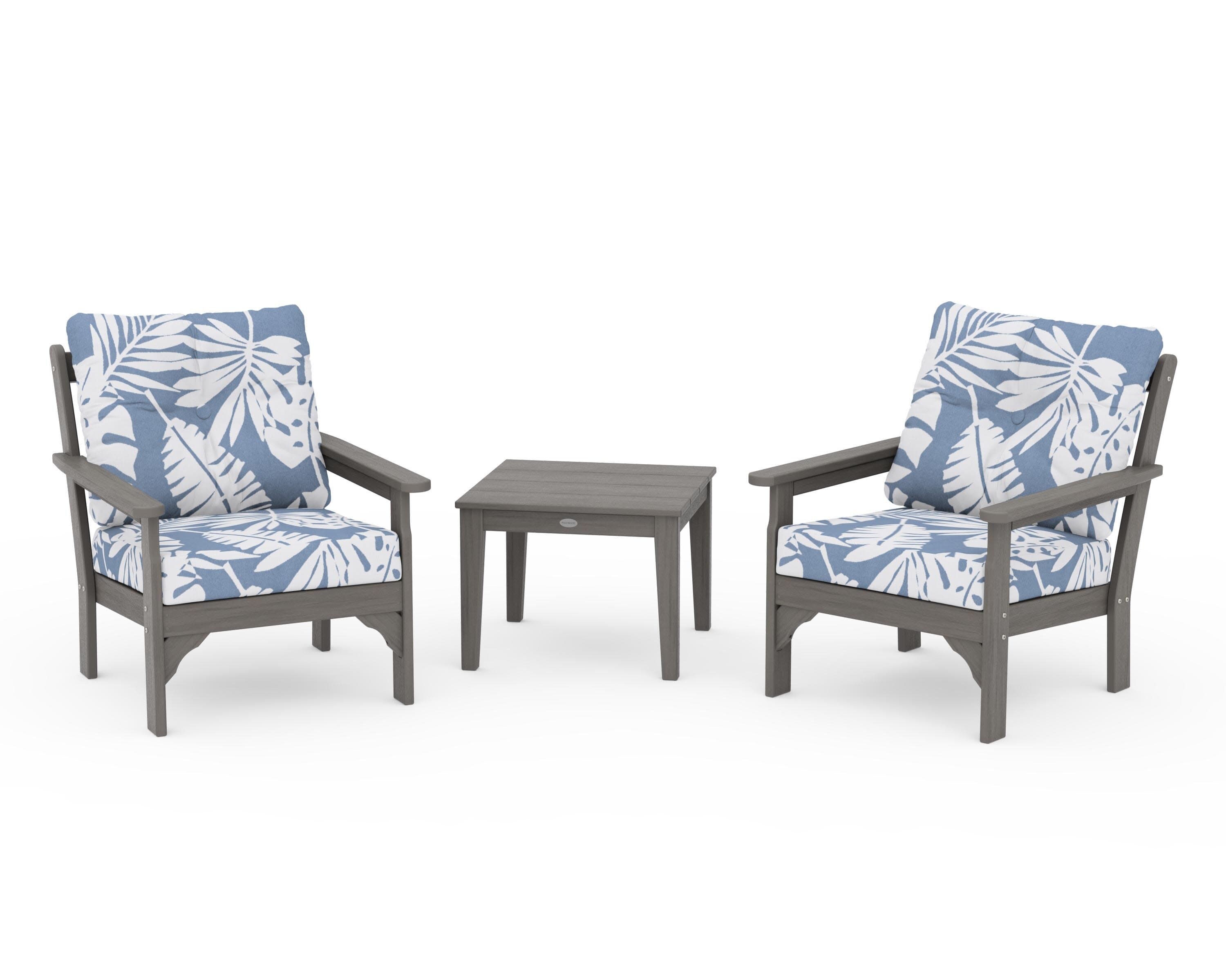 Vineyard 3-Piece Deep Seating Set in Driftwood / Leaf Sky Blue