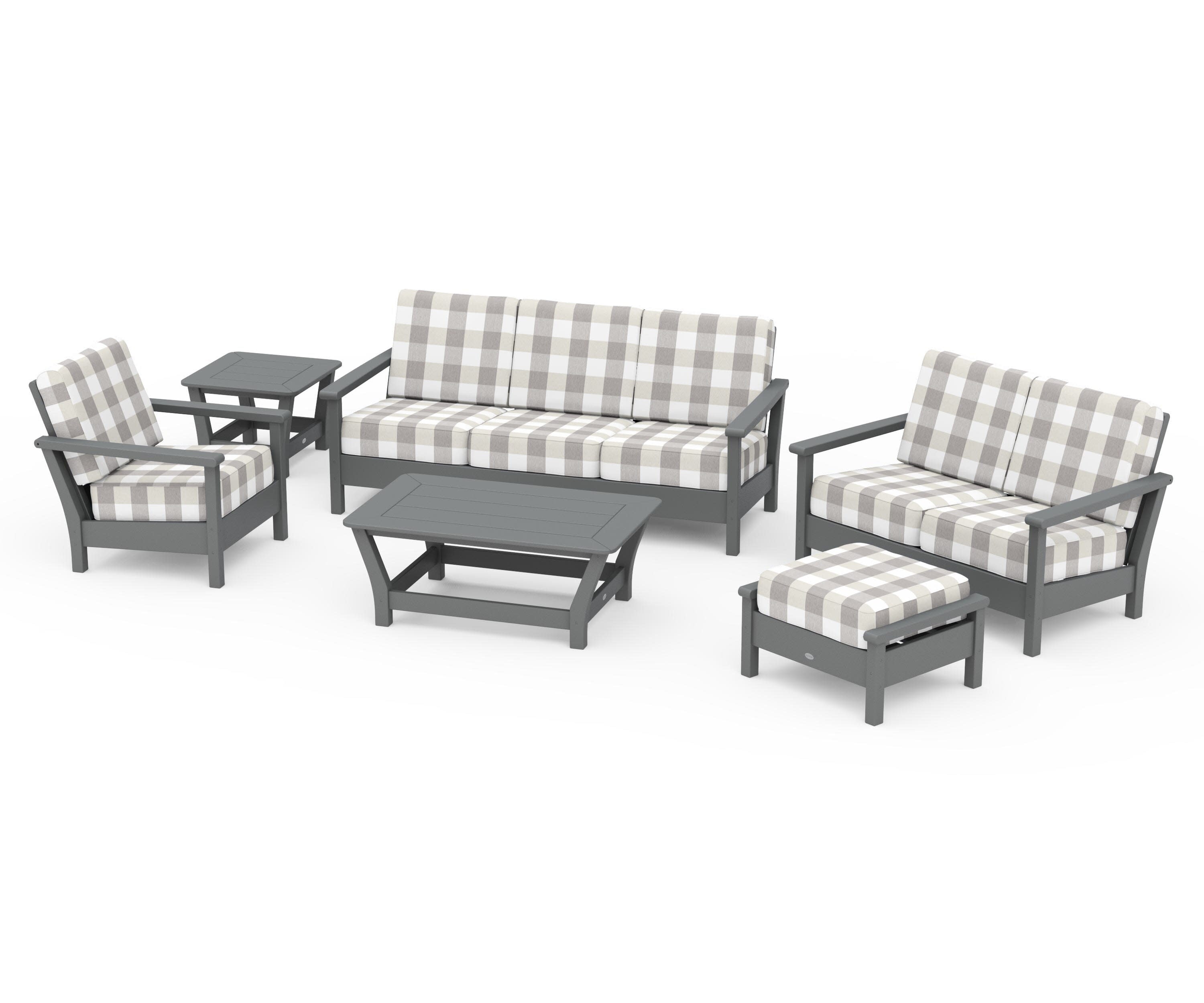 Harbour 6-Piece Outdoor Living Set in Slate Grey / Buffalo Plaid Grey Mist