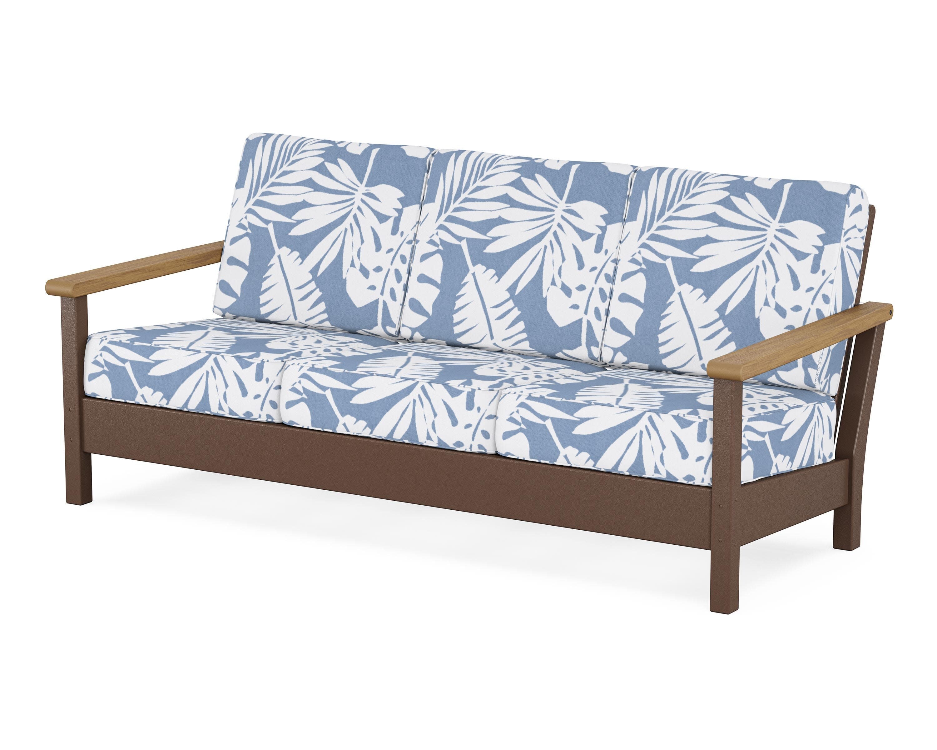 Harbour Deep Seating Sofa in Mahogany / Natural / Leaf Sky Blue