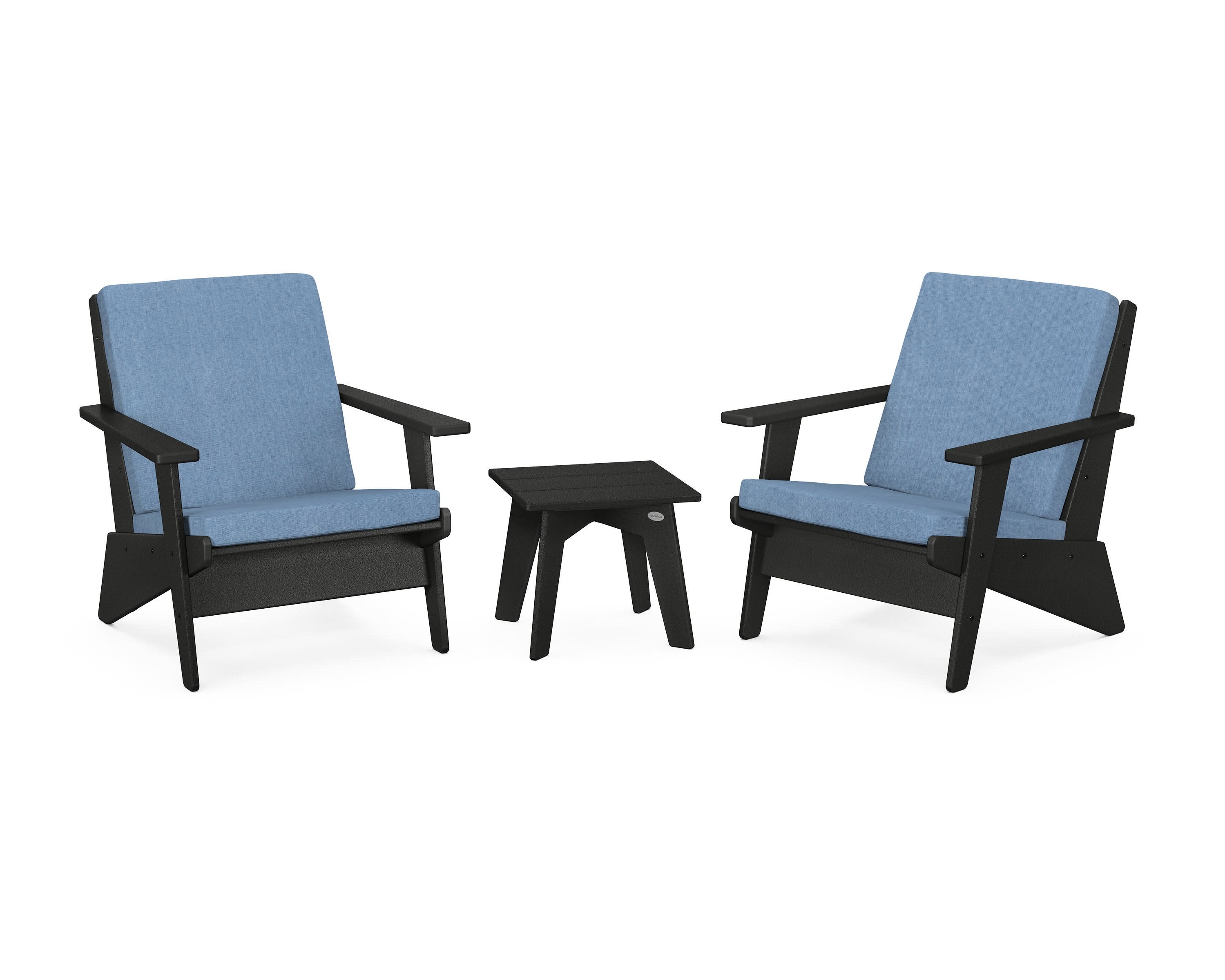 Riviera Modern Lounge 3-Piece Set in Black / Sky Blue