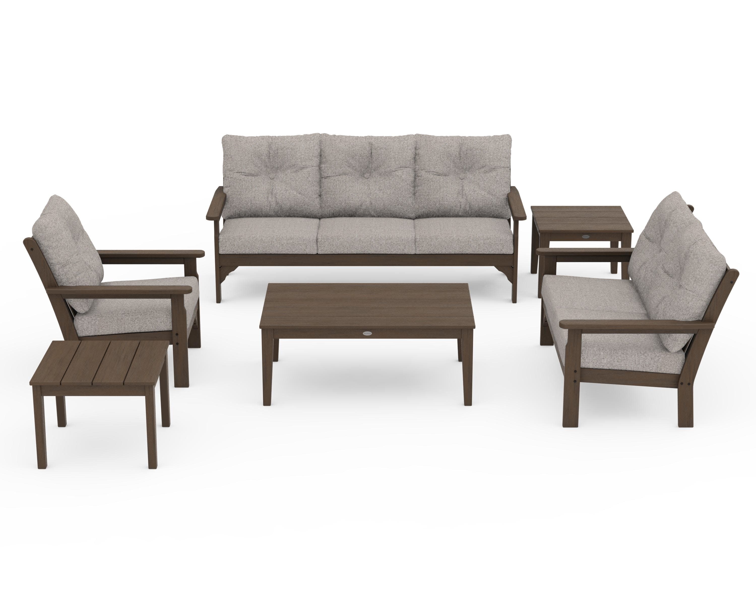 Vineyard 6-Piece Deep Seating Set in Kona / Weathered Tweed
