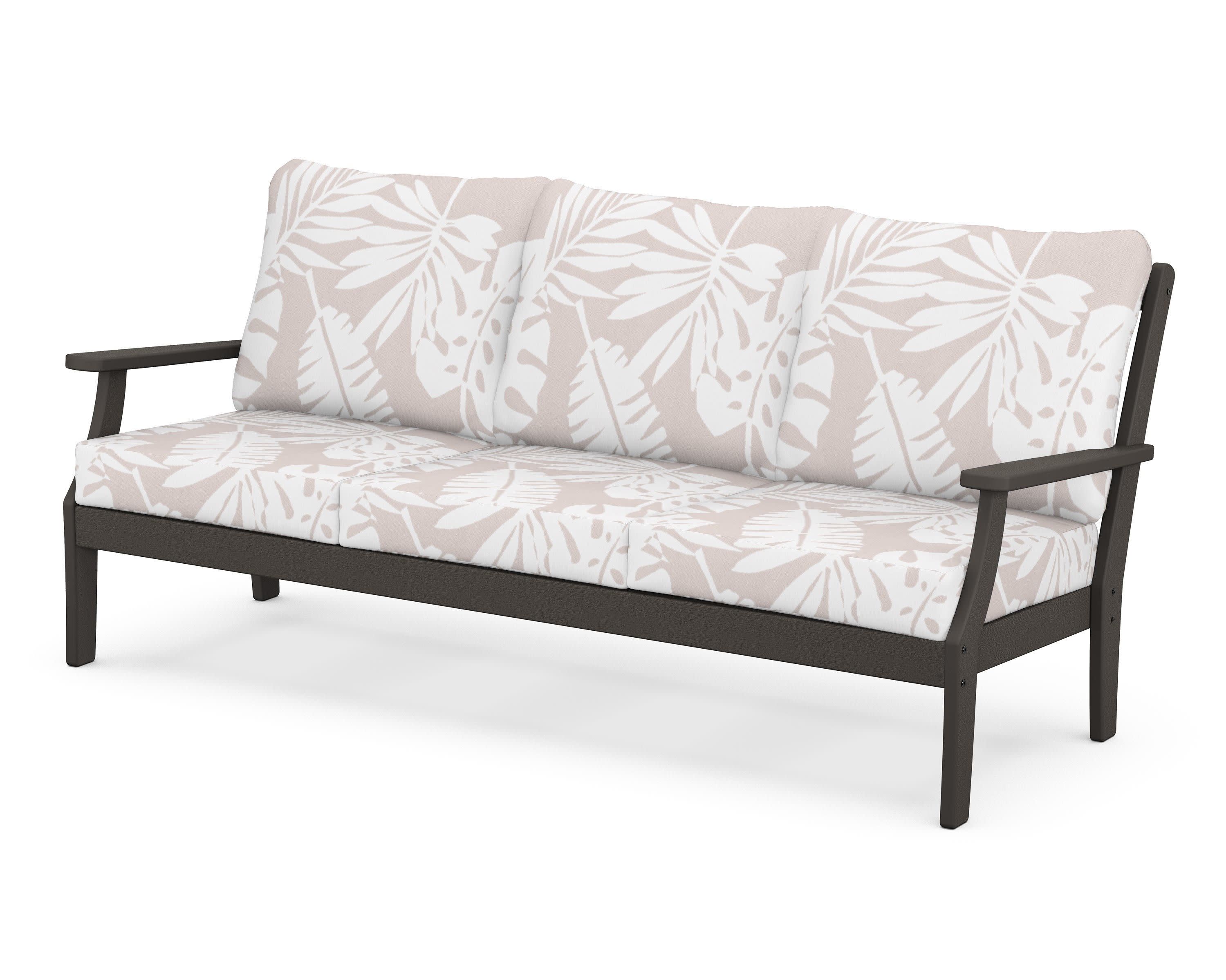 Braxton Deep Seating Sofa in Vintage Coffee / Leaf Dune Burlap