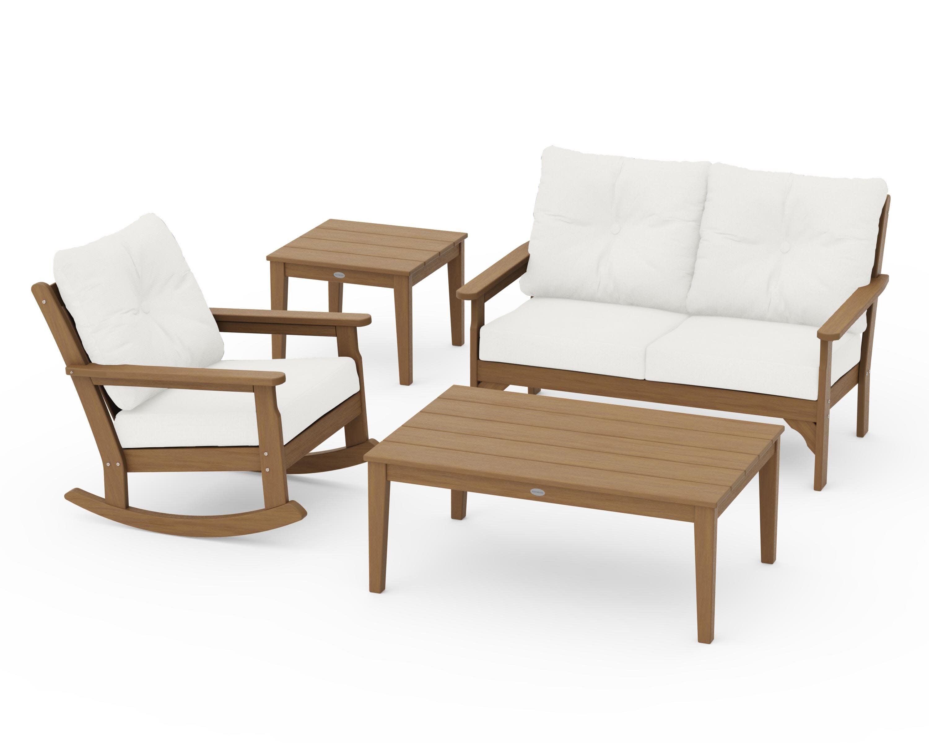 Vineyard 4-Piece Deep Seating Rocker Set in Natural / Natural Linen
