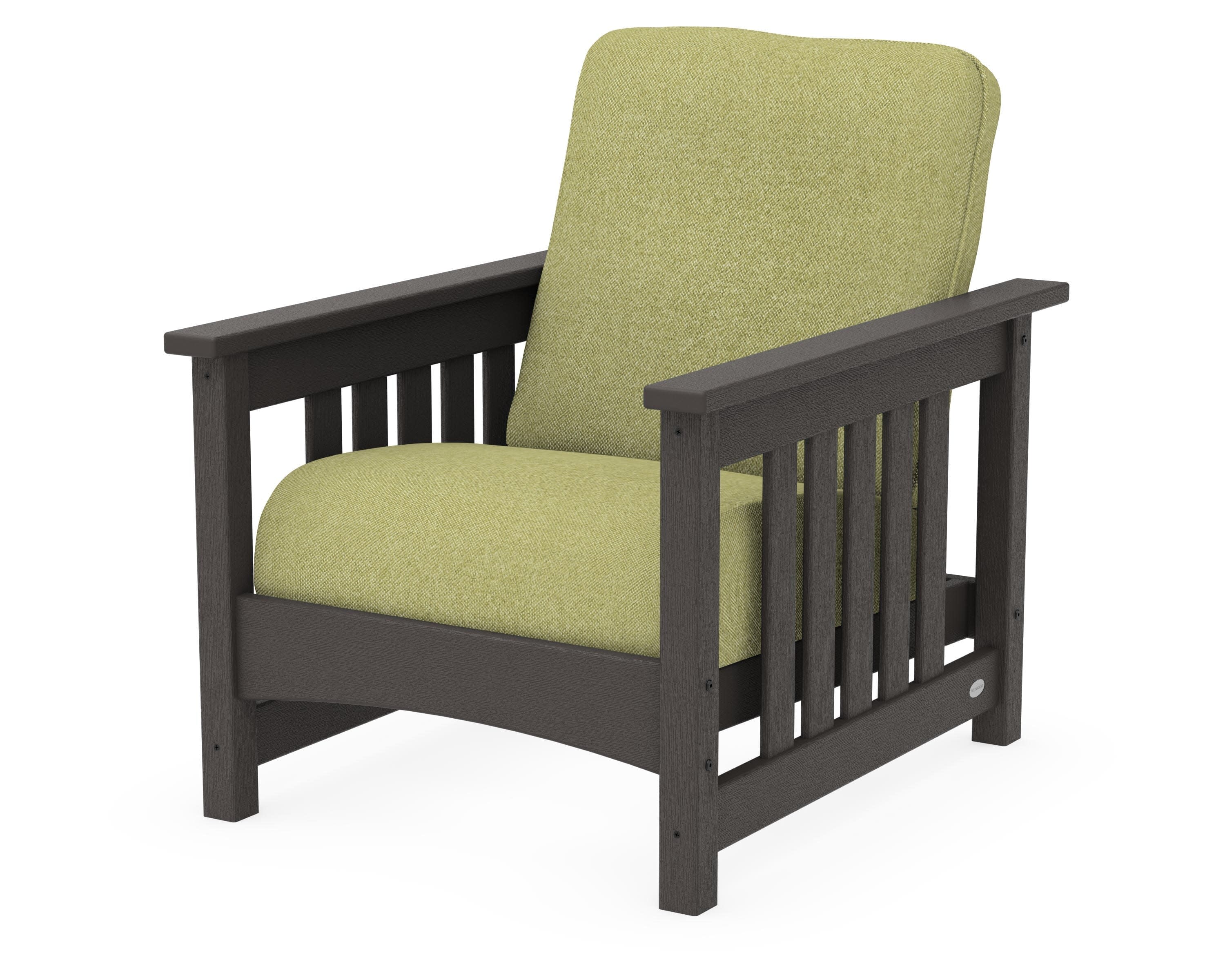 Club Mission Chair in Vintage Coffee / Chartreuse Boucle