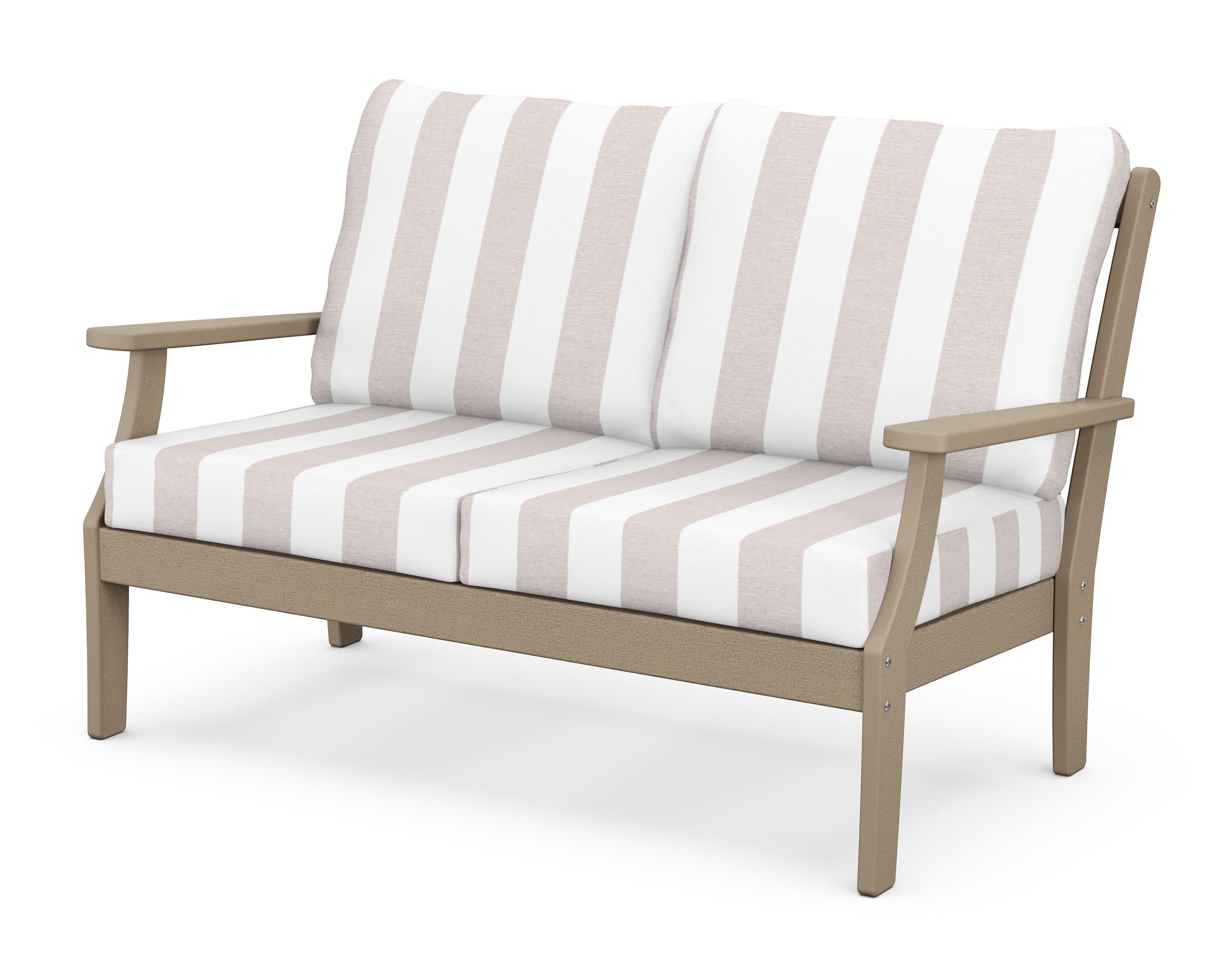 Braxton Deep Seating Loveseat in Vintage Sahara / Cabana Stripe Dune Burlap