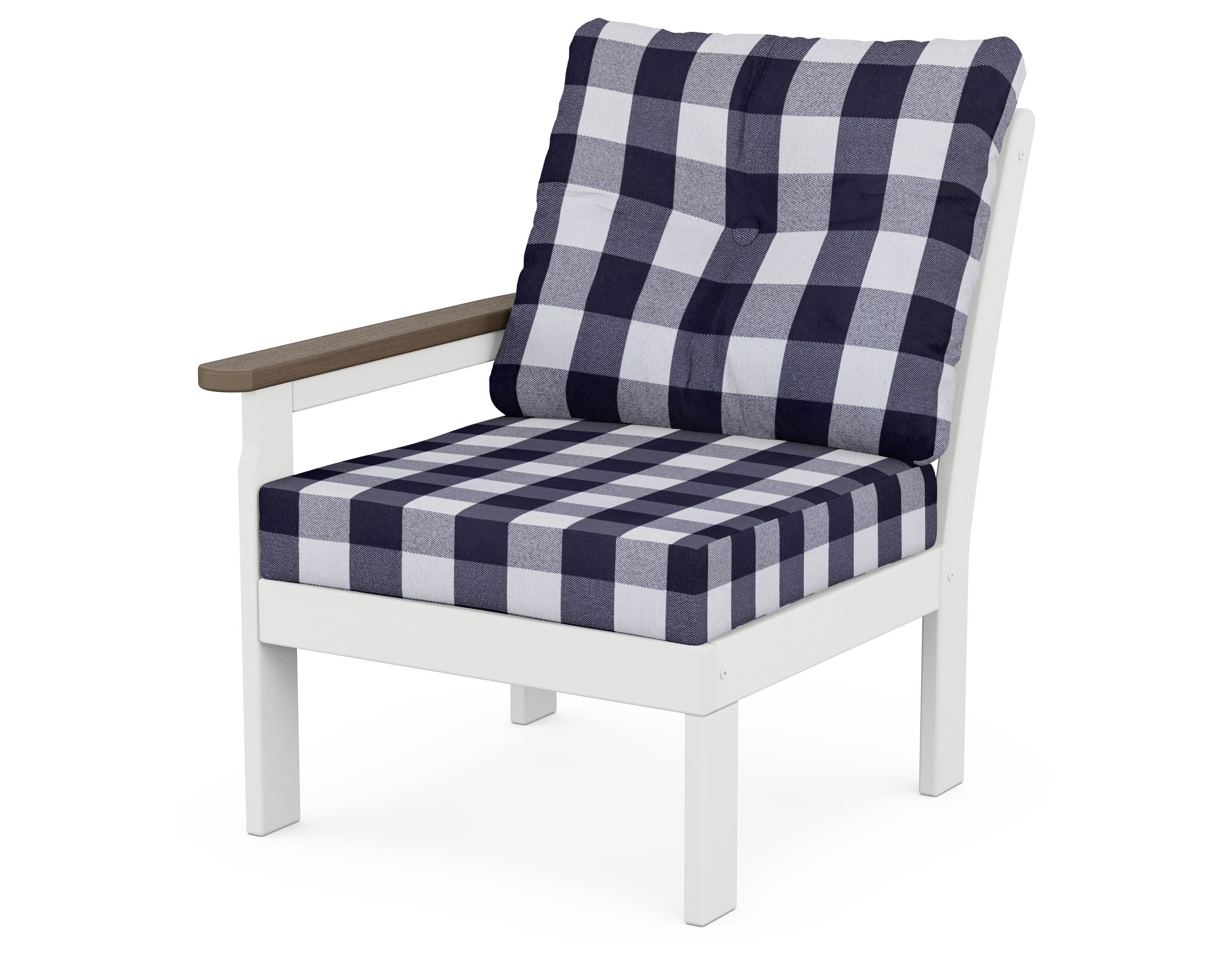 Vineyard Modular Left Arm Chair in White / Kona / Buffalo Plaid Navy