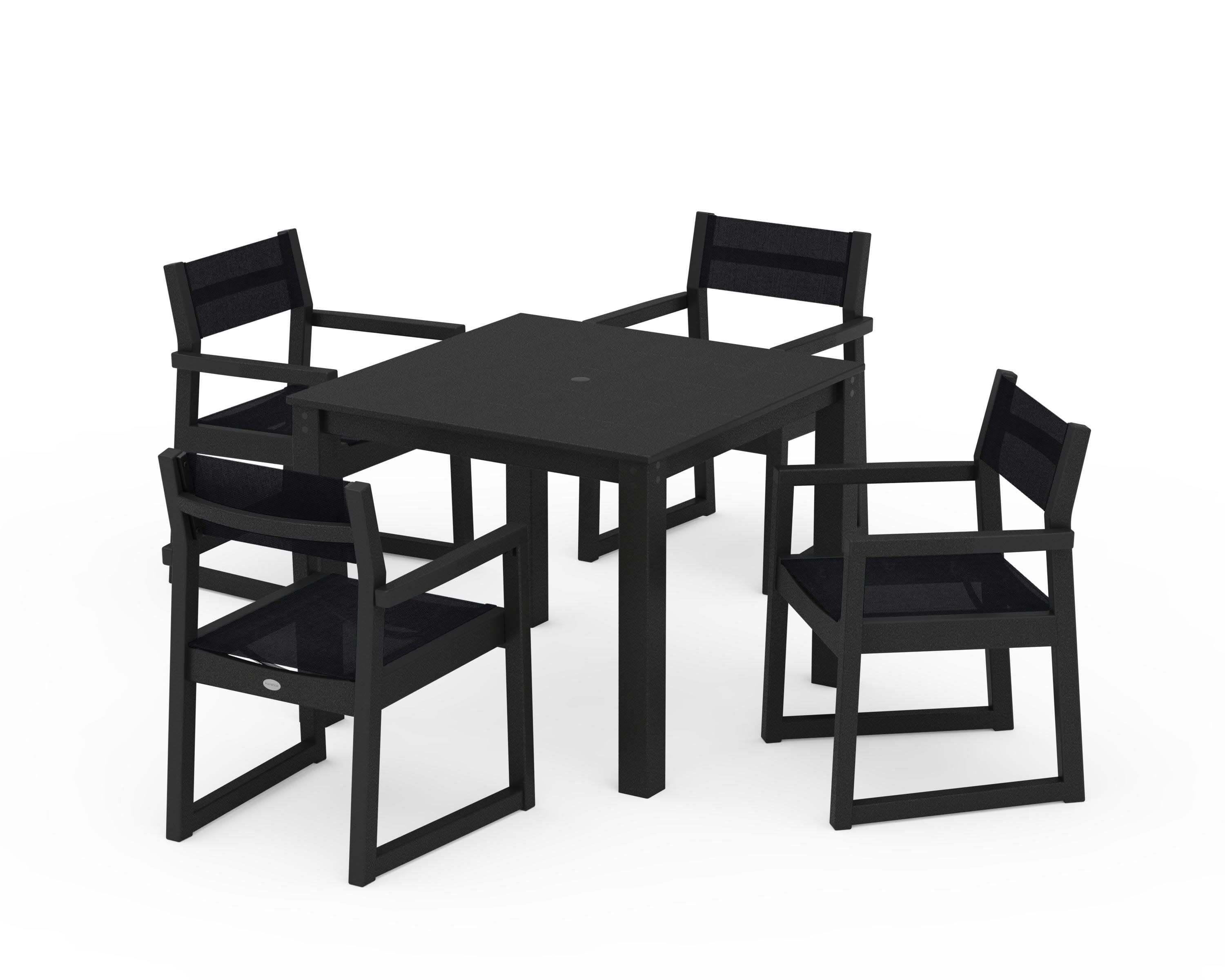 EDGE Sling Arm Chair 5-Piece Parsons Dining Set in Black / Black Sling
