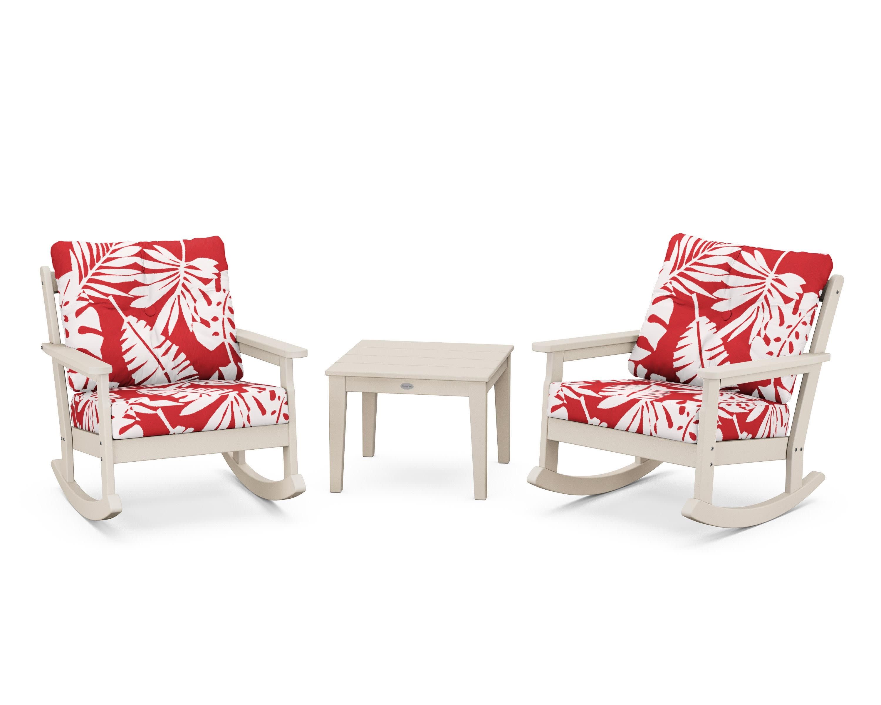Vineyard 3-Piece Deep Seating Rocker Set in Sand / Leaf Crimson
