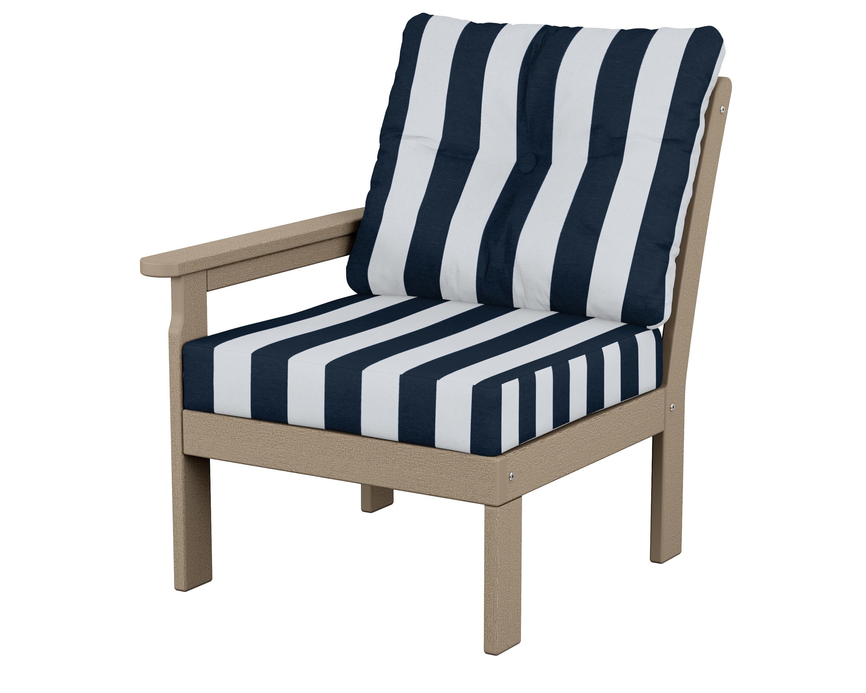 Vineyard Modular Left Arm Chair in Vintage Sahara / Cabana Stripe Marine Indigo
